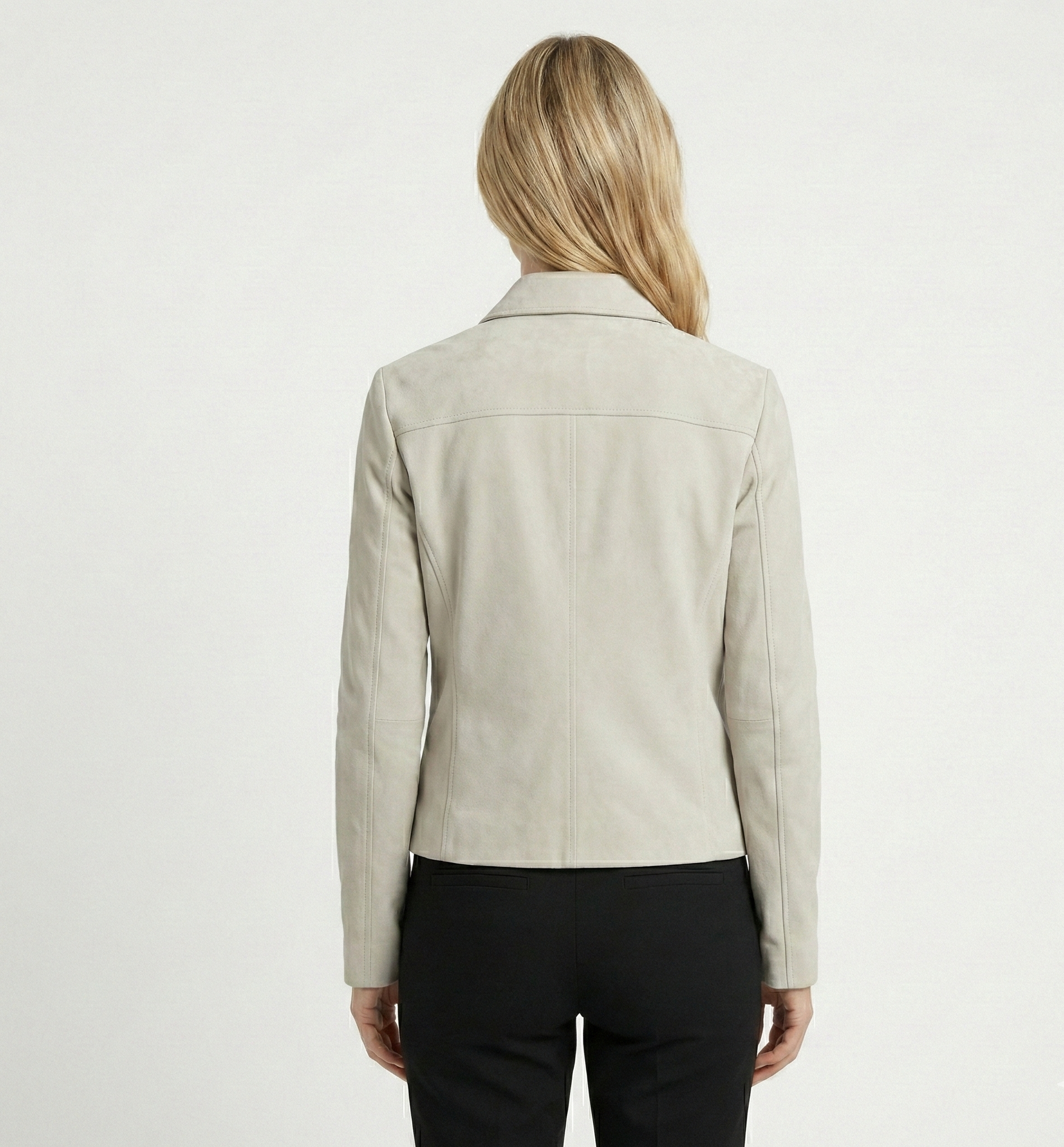 Women’s Light Beige Leather Jacket – Minimal Zip-Up Modern Fit