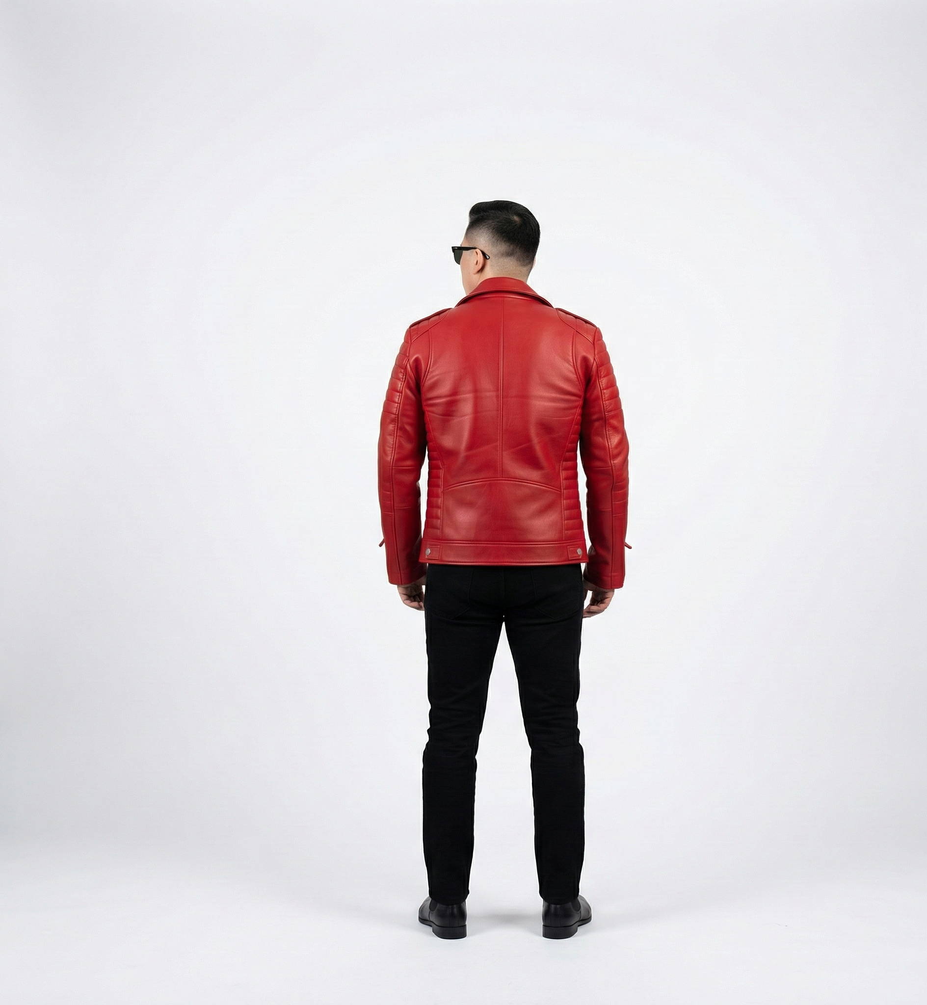 Men’s Red Leather Biker Jacket with Quilted Sleeves – Bold Modern Motorcycle Style