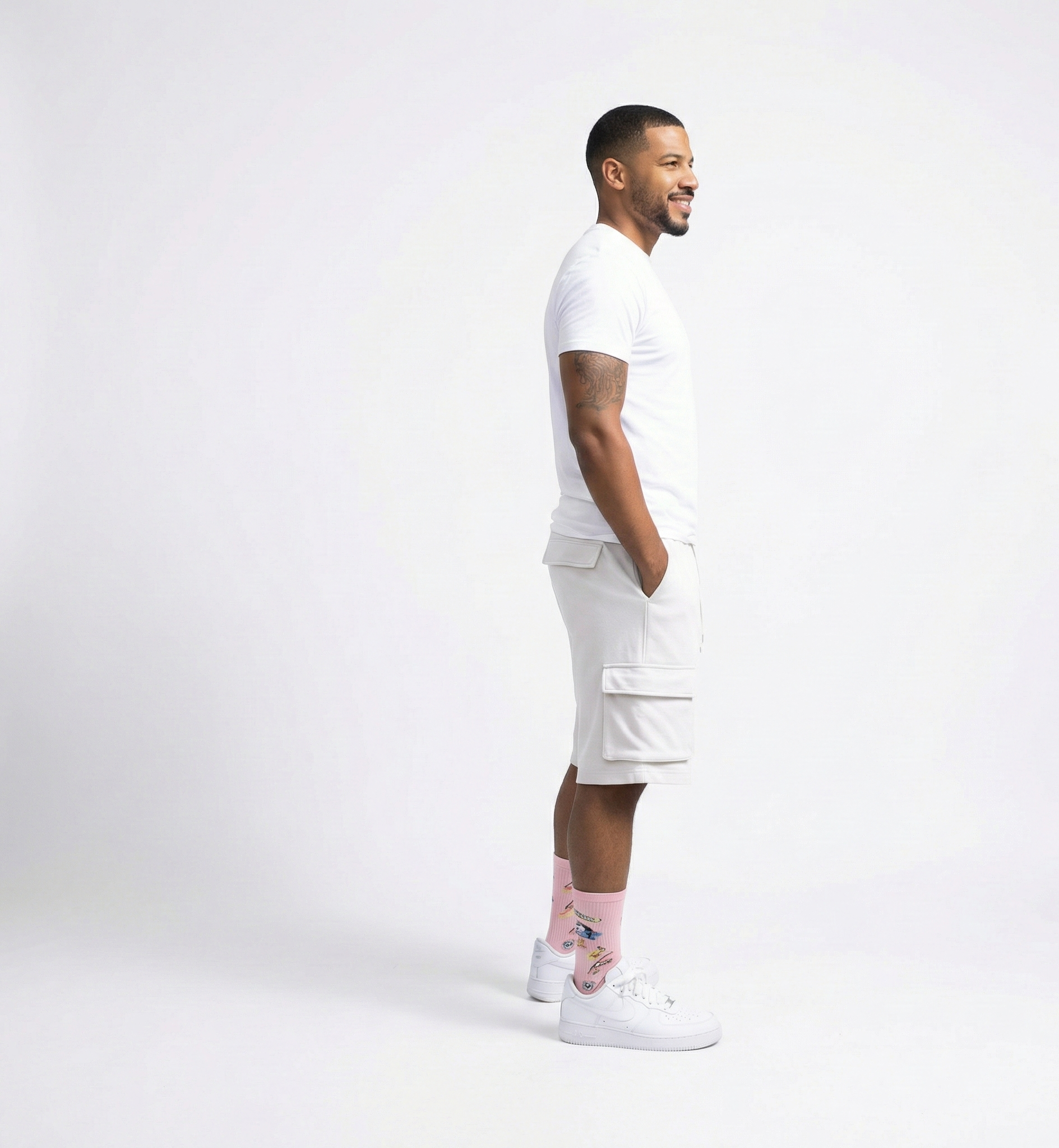 Men’s Leather Cargo Shorts – White Casual Fit