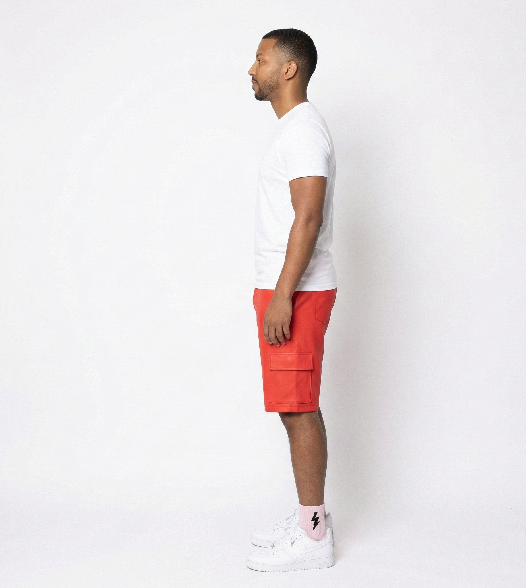 Men’s Red Leather Cargo Shorts – Casual Street Fit
