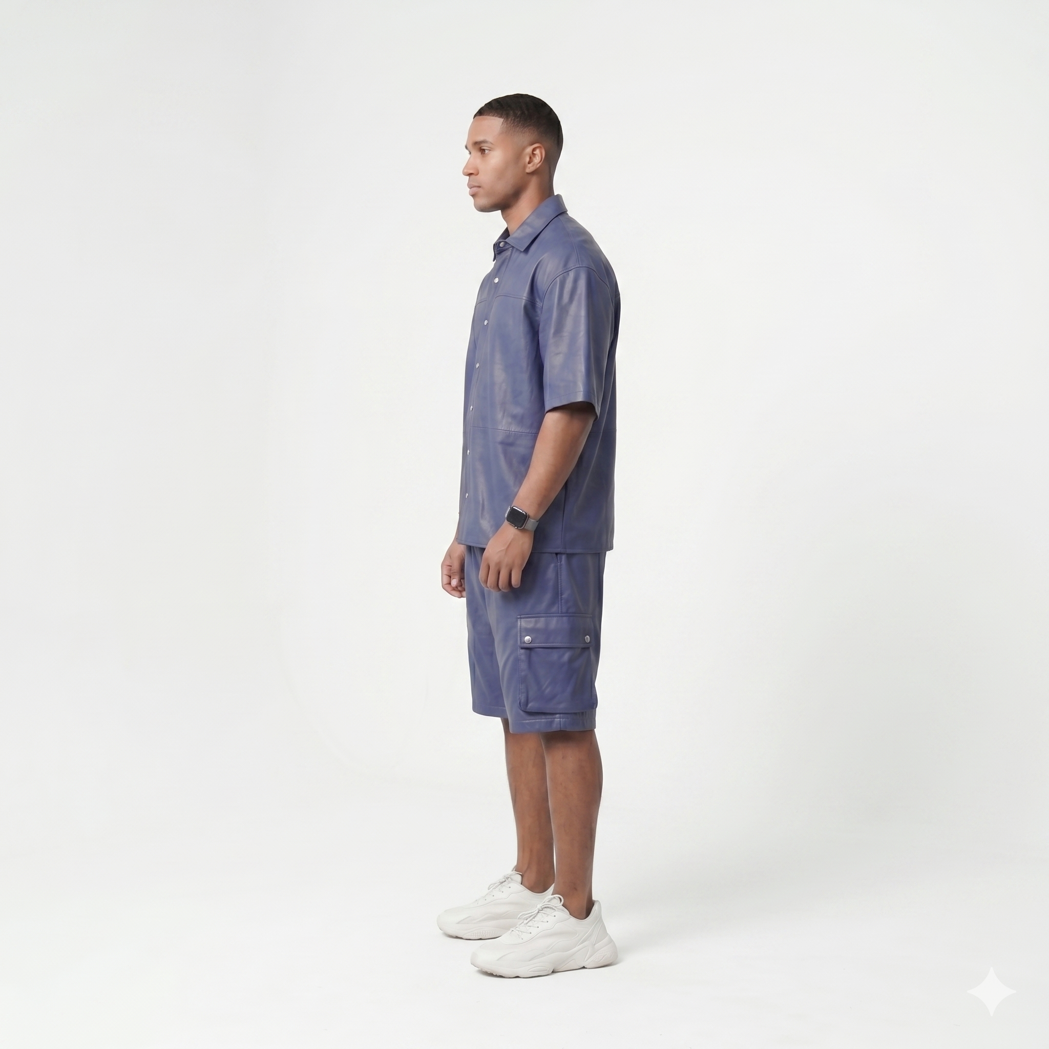Men’s Blue Shirt and Cargo Shorts Set – Luxury Streetwear Outfit