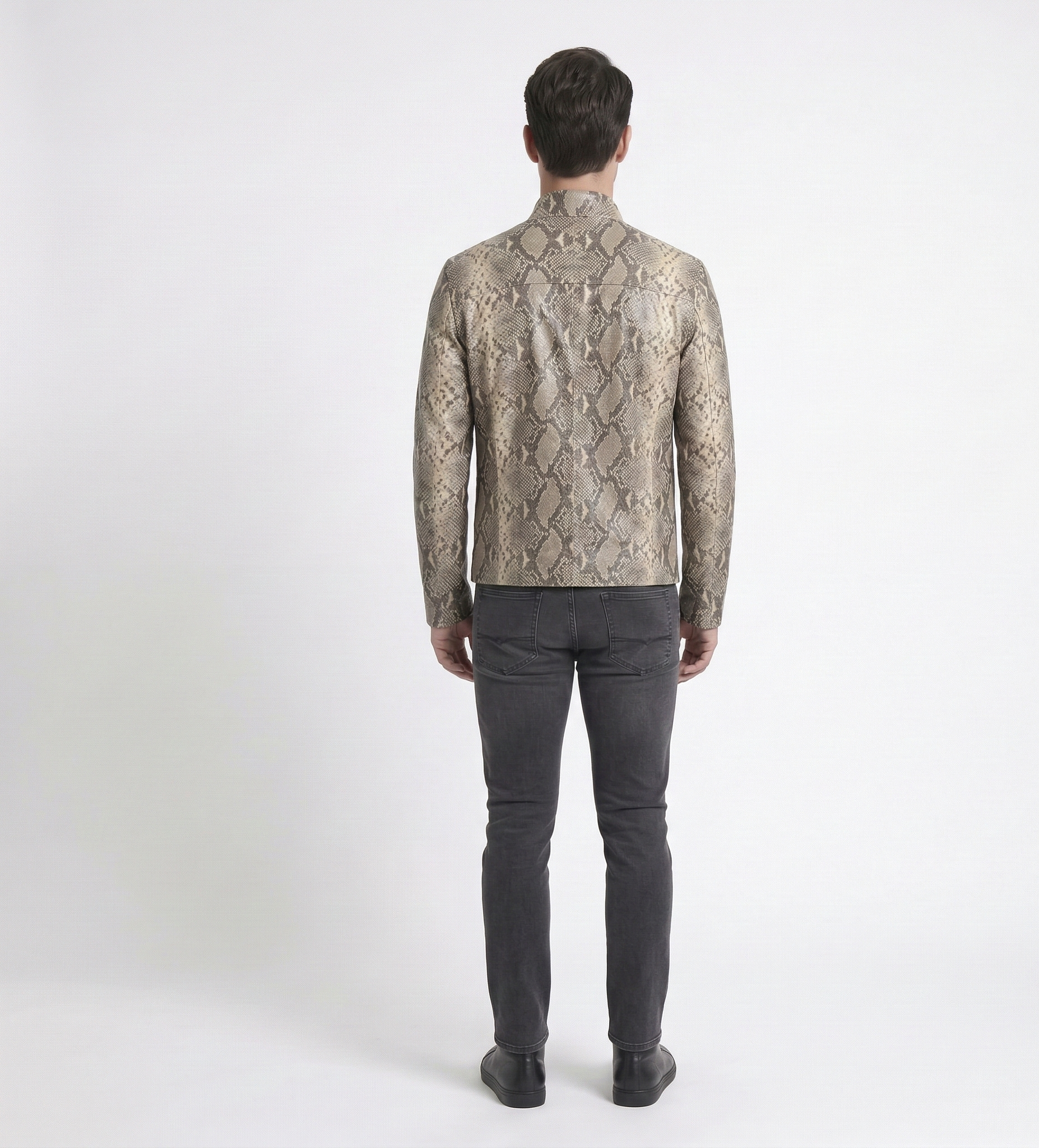 Men’s Python Print Leather Jacket – Luxury Snake Pattern Designer Jacket