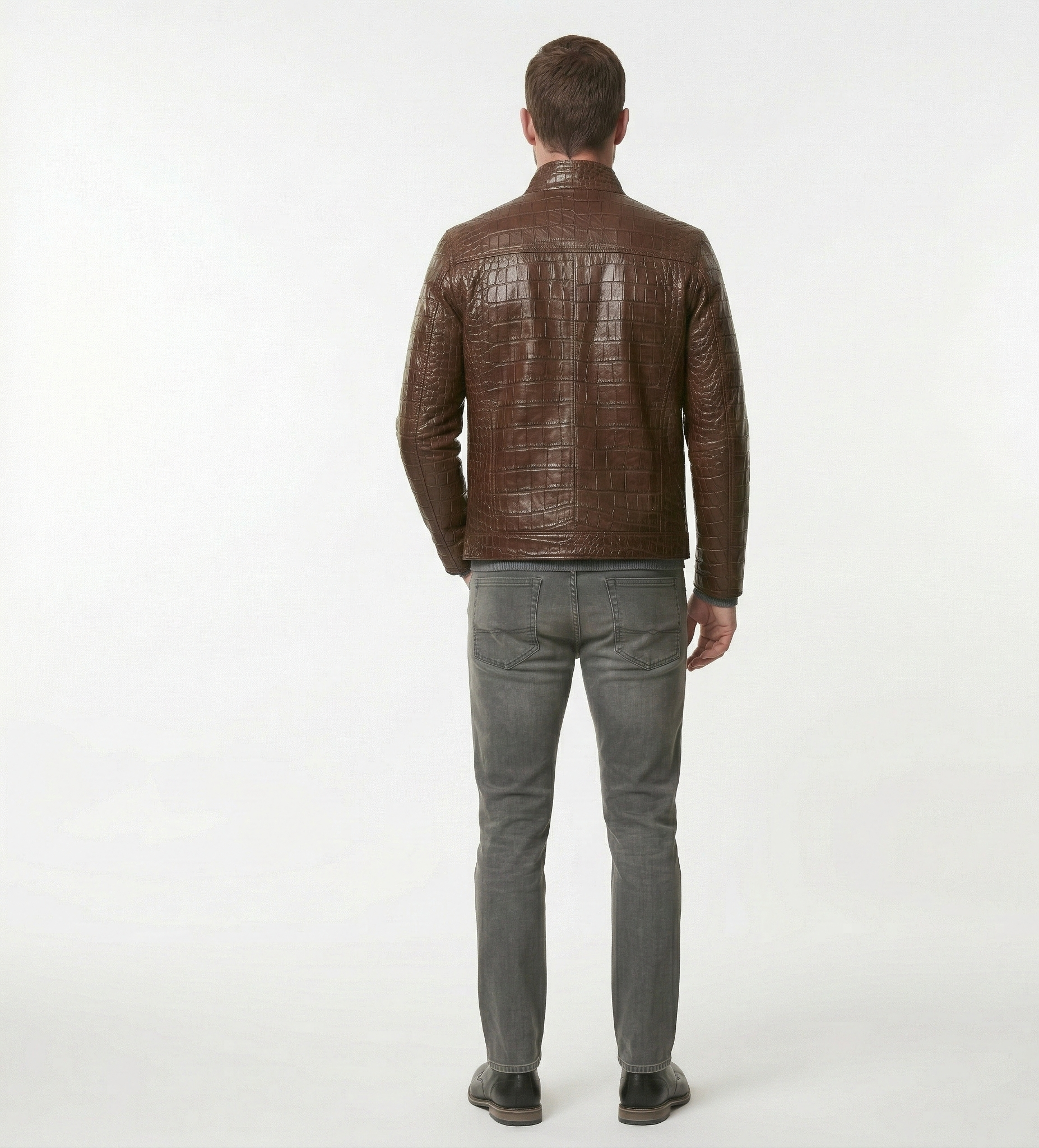 Men’s Crocodile Embossed Leather Jacket – Brown Luxury Designer Jacket