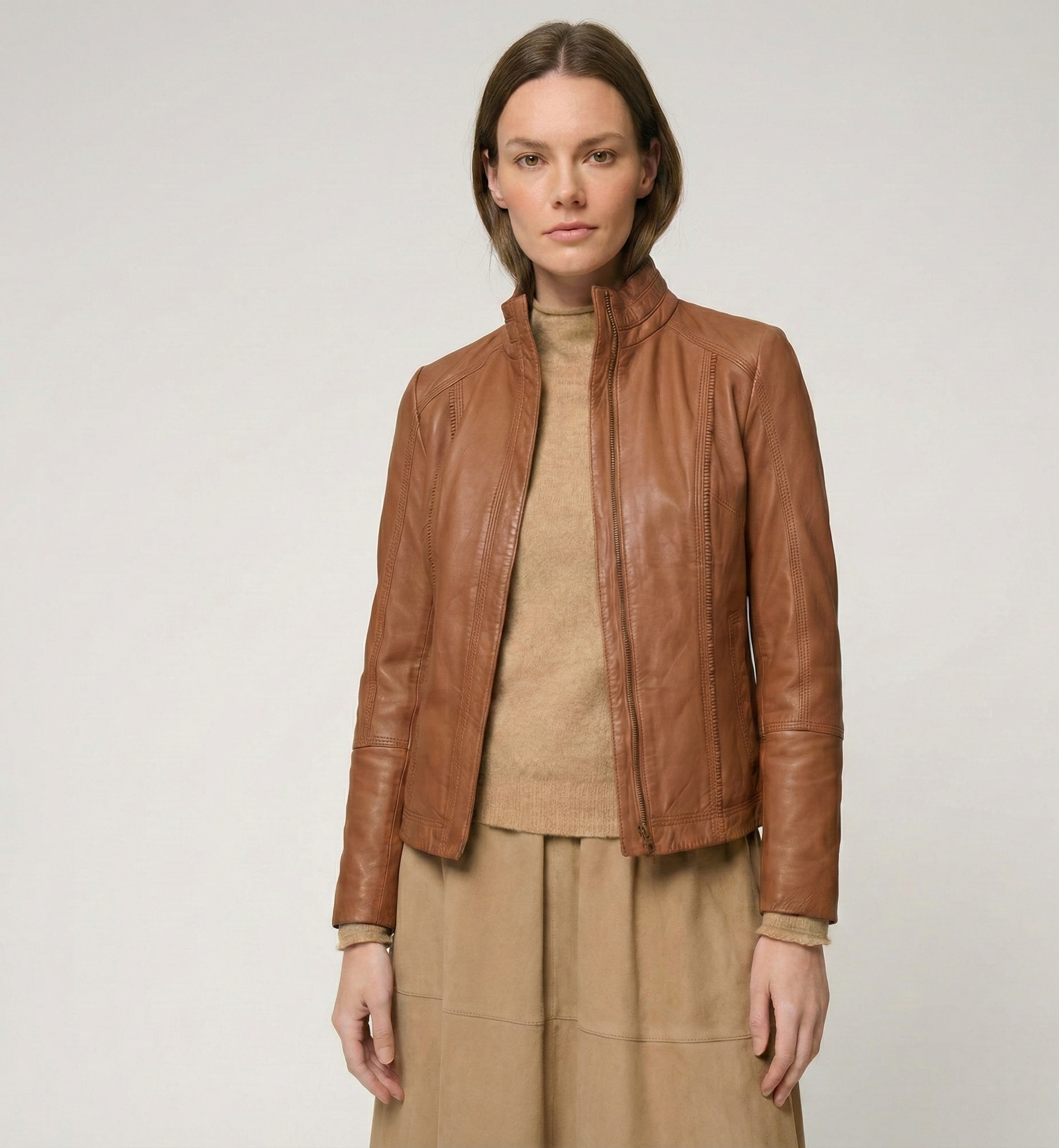 Women’s Brown Leather Jacket – Slim Fit