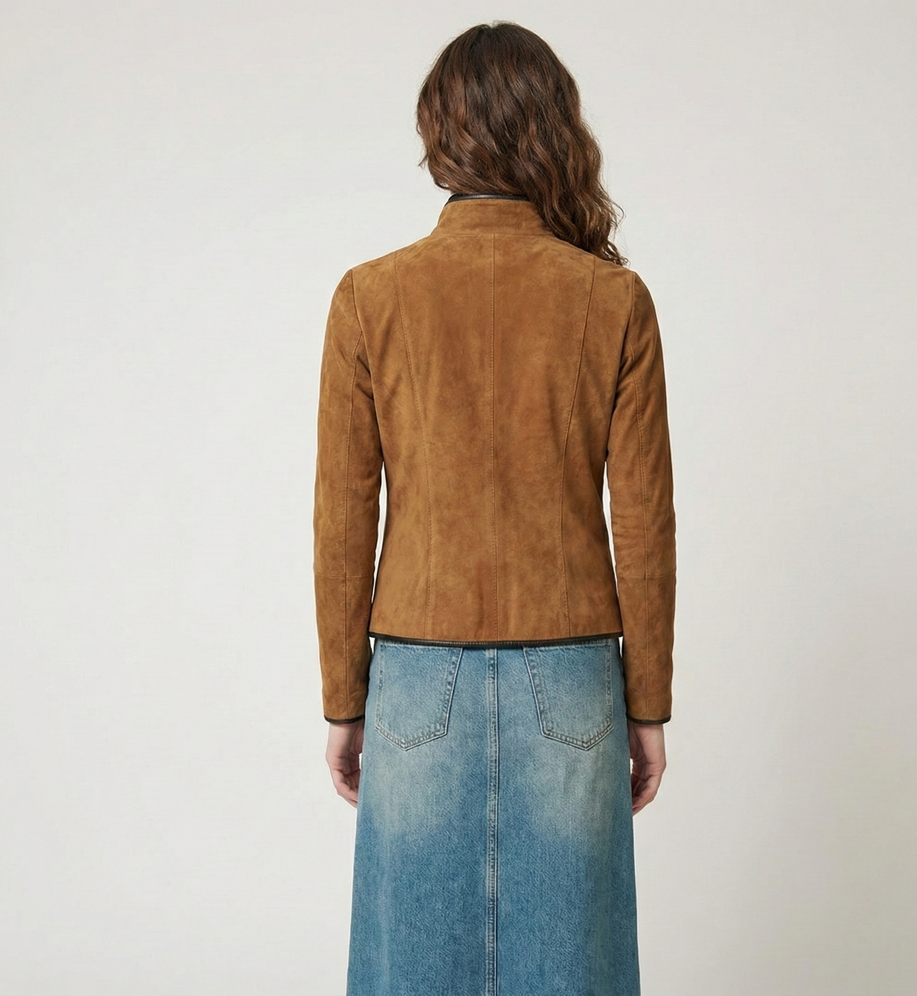 Women’s Brown Suede Leather Jacket with Zip Closure