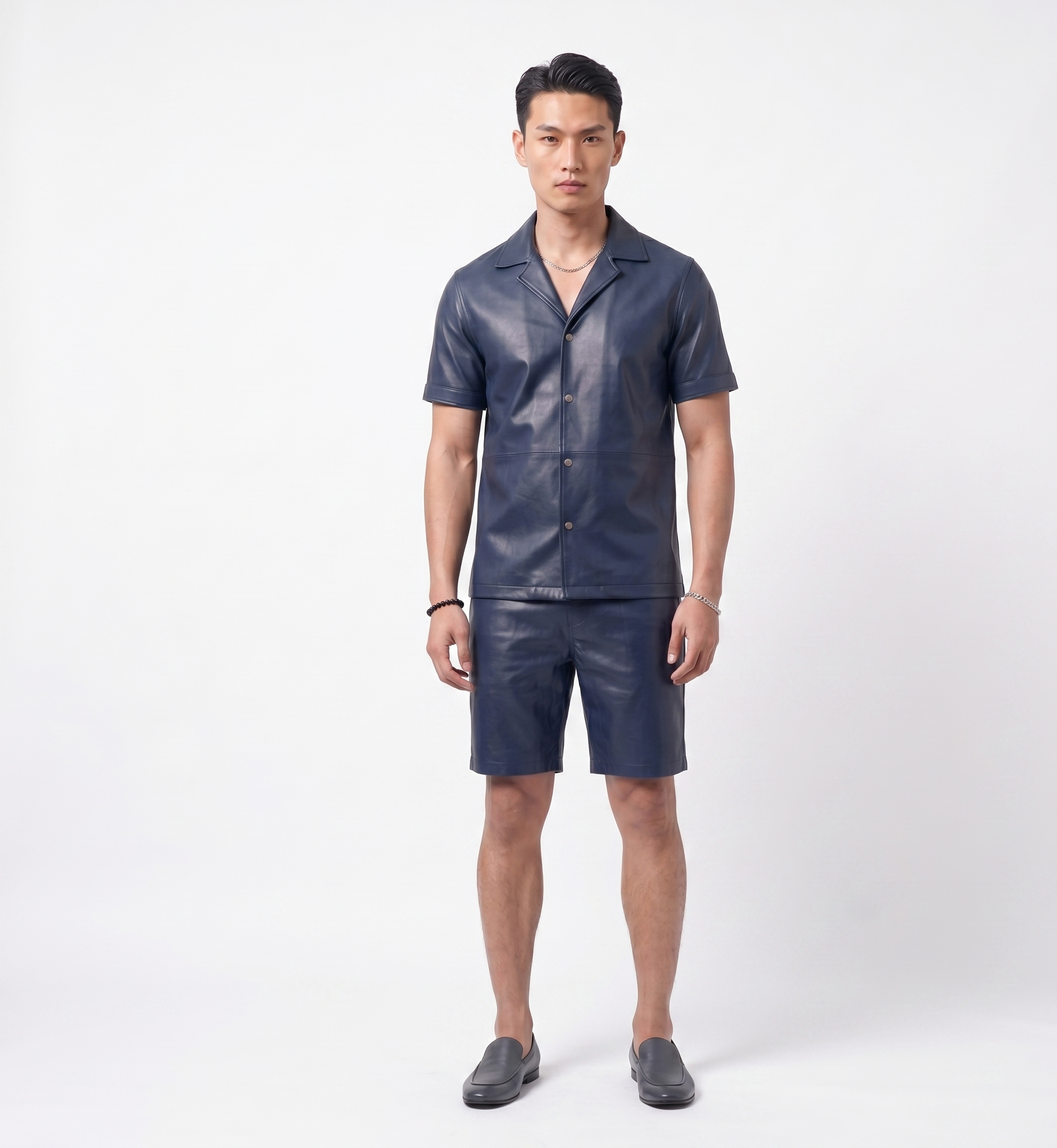 Men’s Navy Blue Shirt and Shorts Set – Luxury Streetwear Outfit
