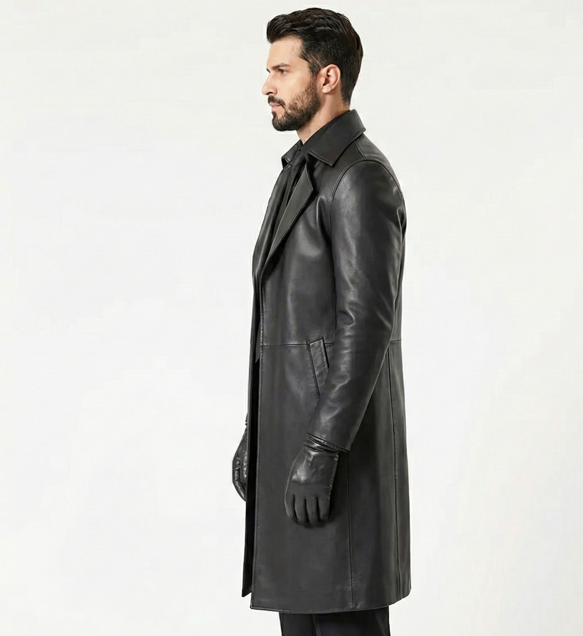 Men’s Black Leather Trench Coat – Luxury Outerwear