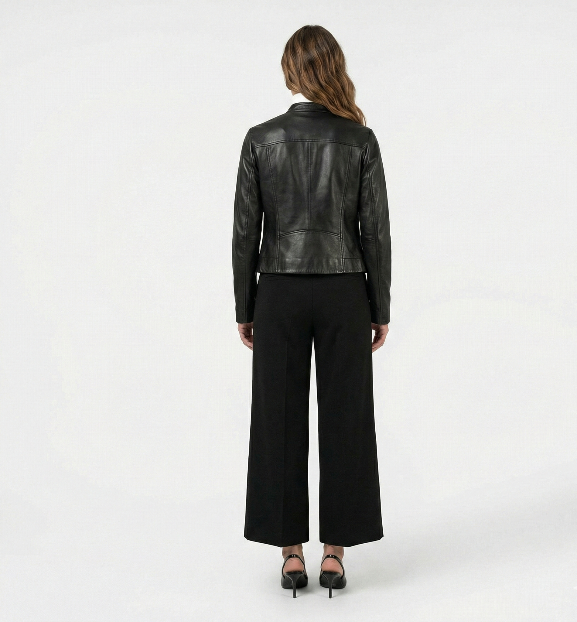 Women’s Classic Black Leather Jacket – Tailored Fit Zip-Up Outerwear