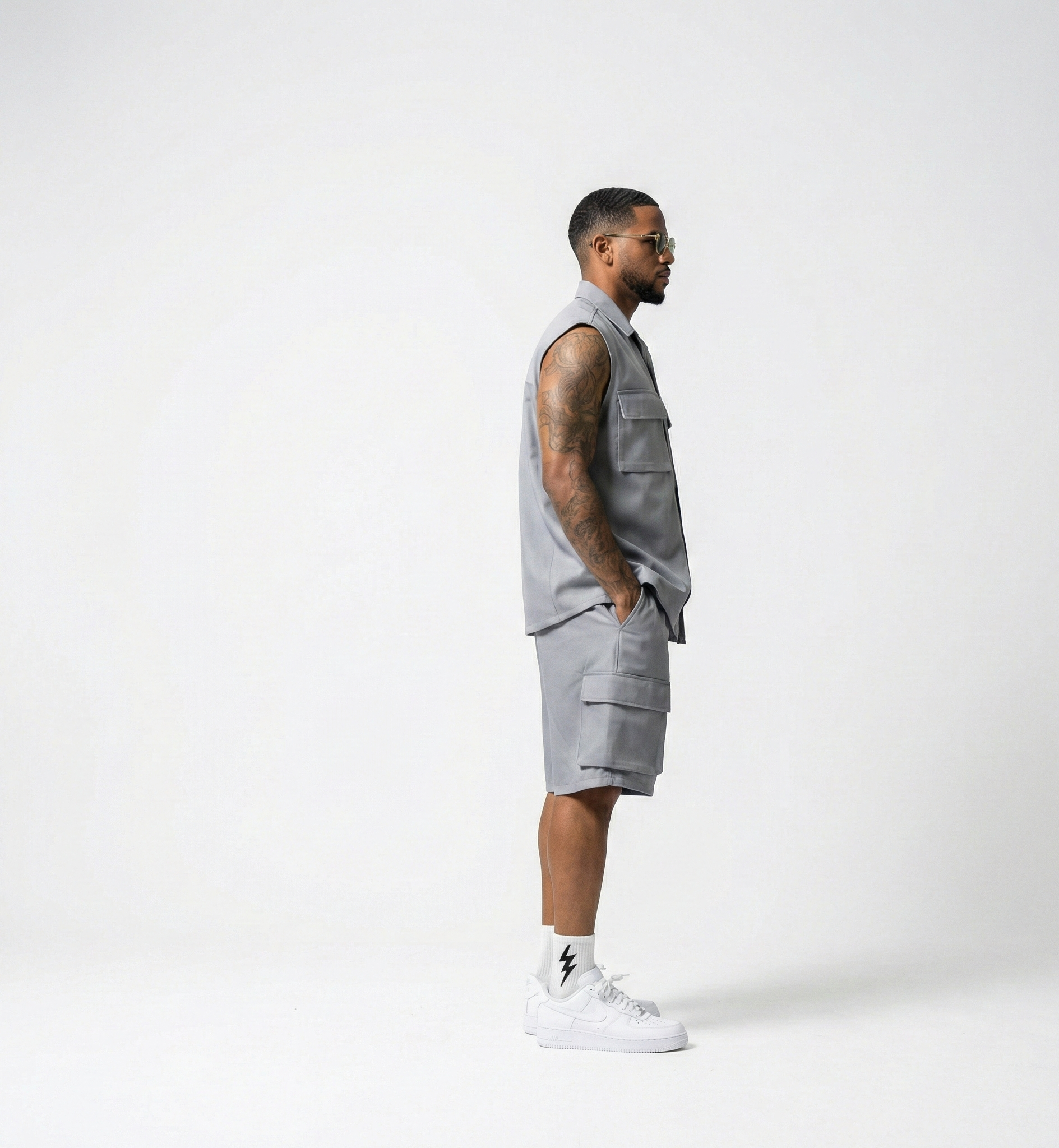 Men’s Leather Cargo Shorts – Slate Gray