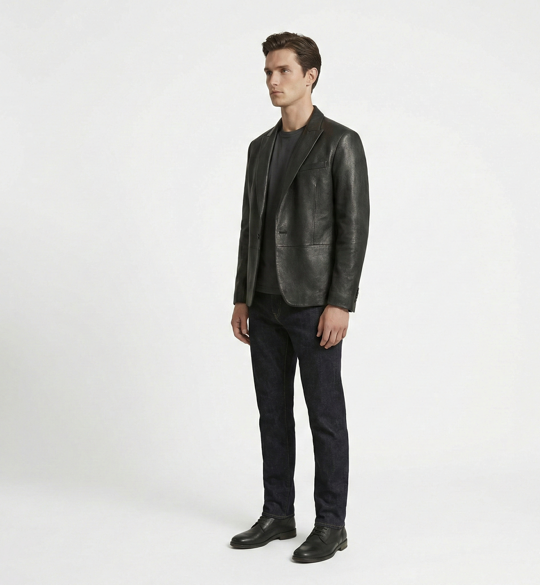 Modern Men’s Black Leather Blazer Jacket for Casual & Smart Wear