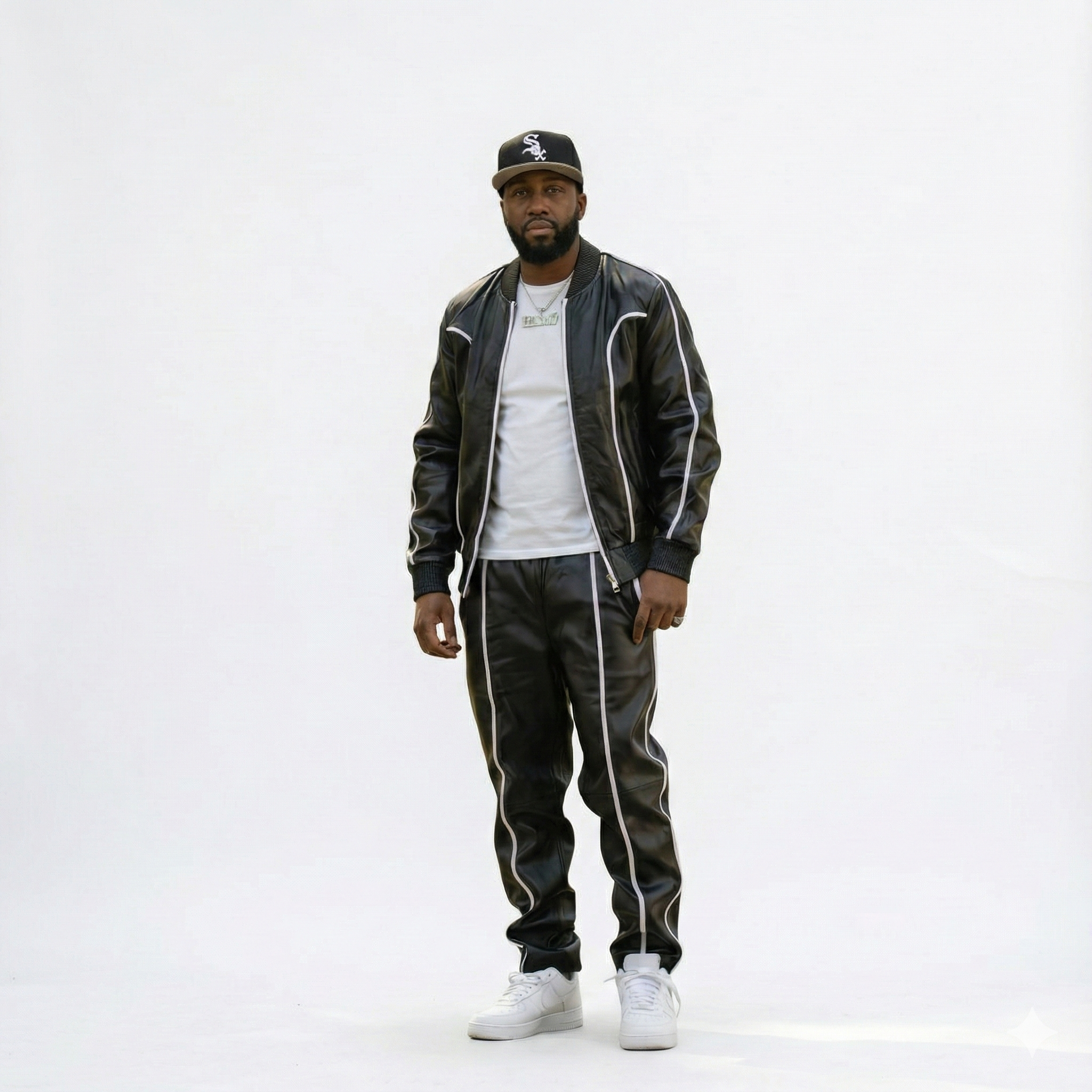 Men’s Premium Leather Jacket and Jogger Outfit