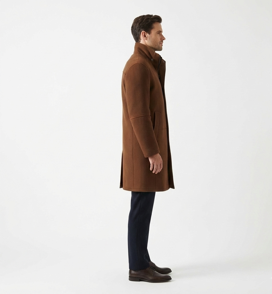 Men’s Classic Wool Overcoat – Mid-Length Button Front Winter Coat