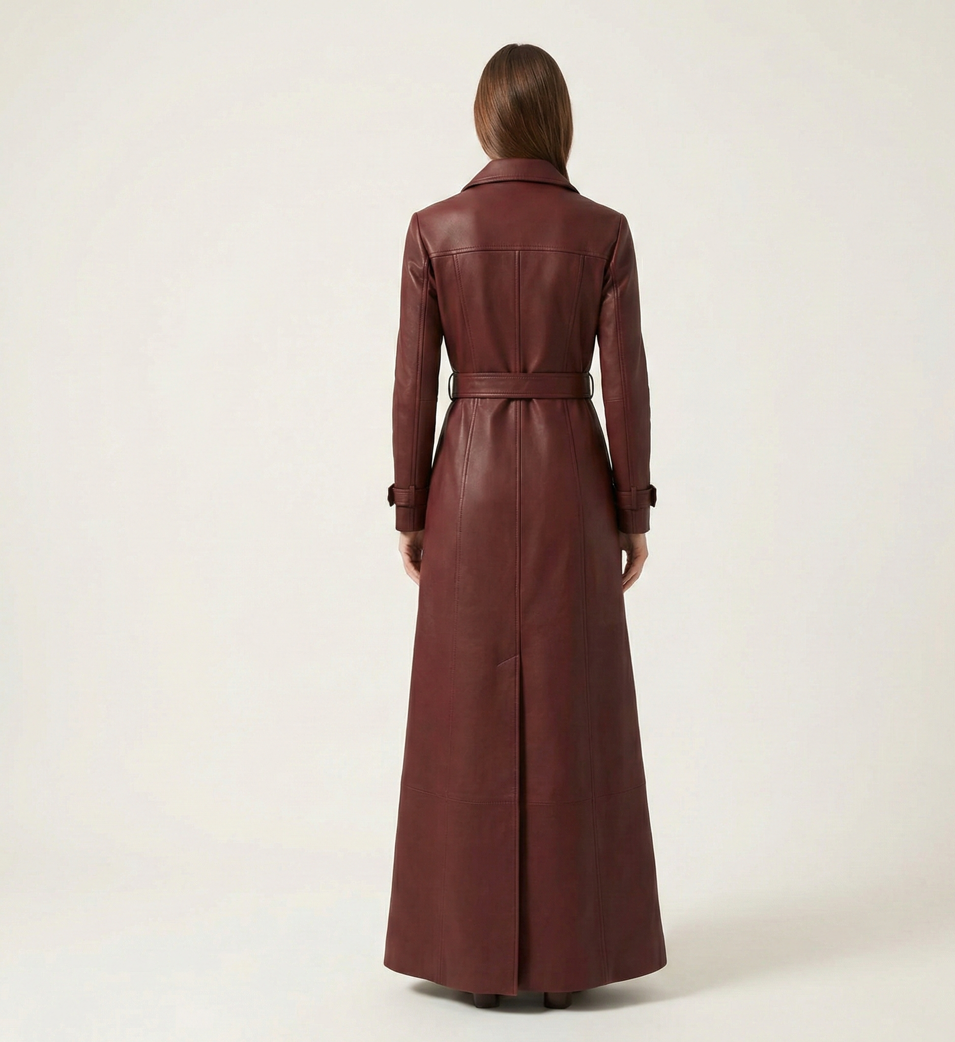 Women’s Brown Leather Maxi Trench Coat – Belted Long Fit