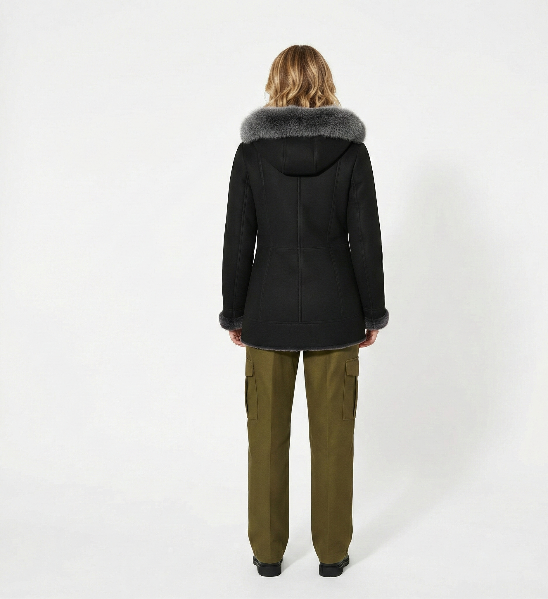 Women’s Black Cold-Weather Jacket with Fur