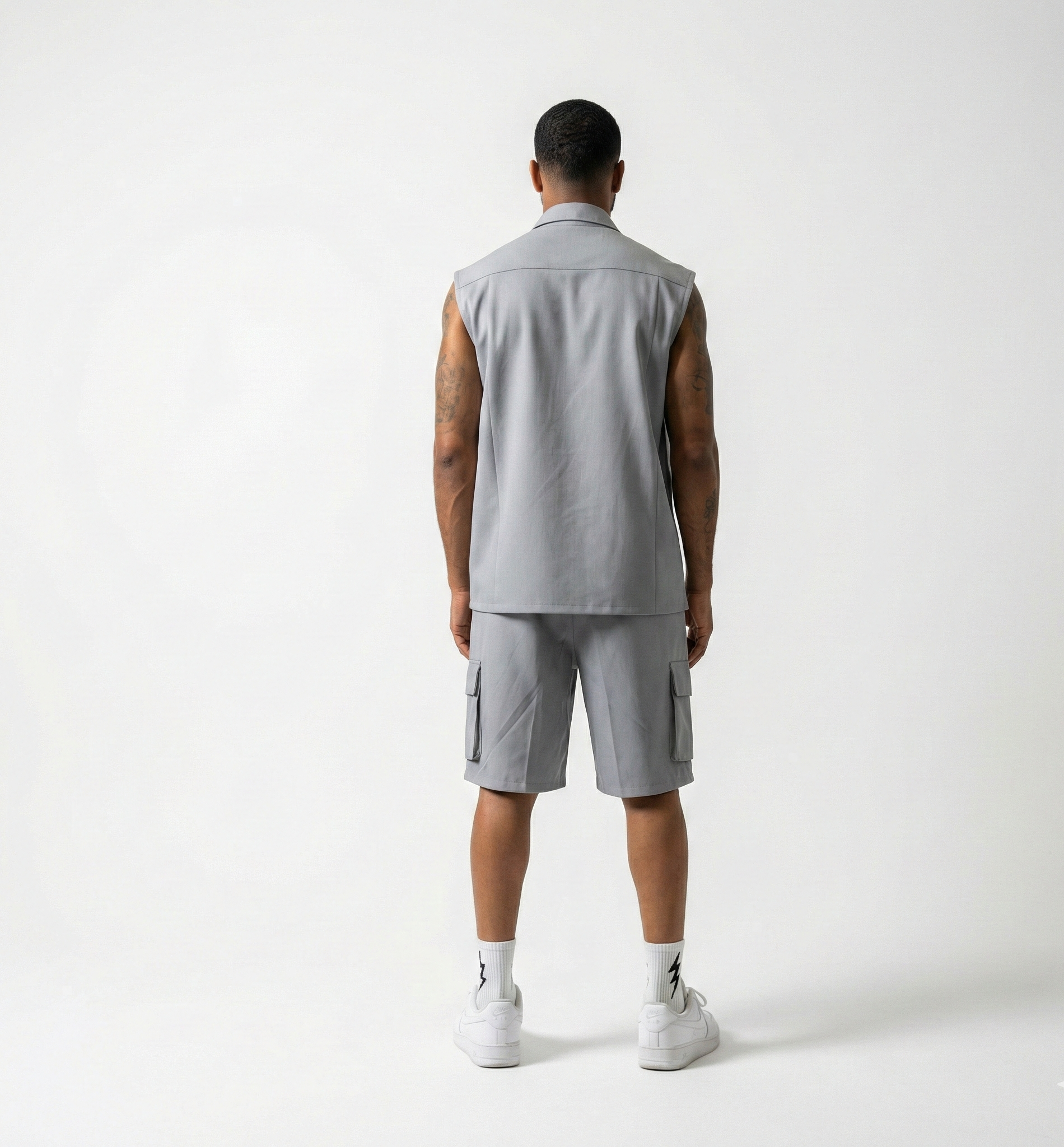 Men’s Leather Cargo Shorts – Slate Gray