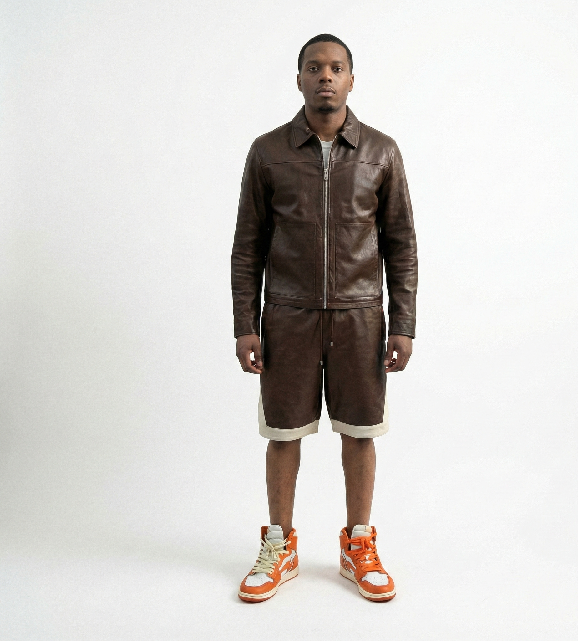 Men’s Brown Leather Shorts – Classic Casual Fit