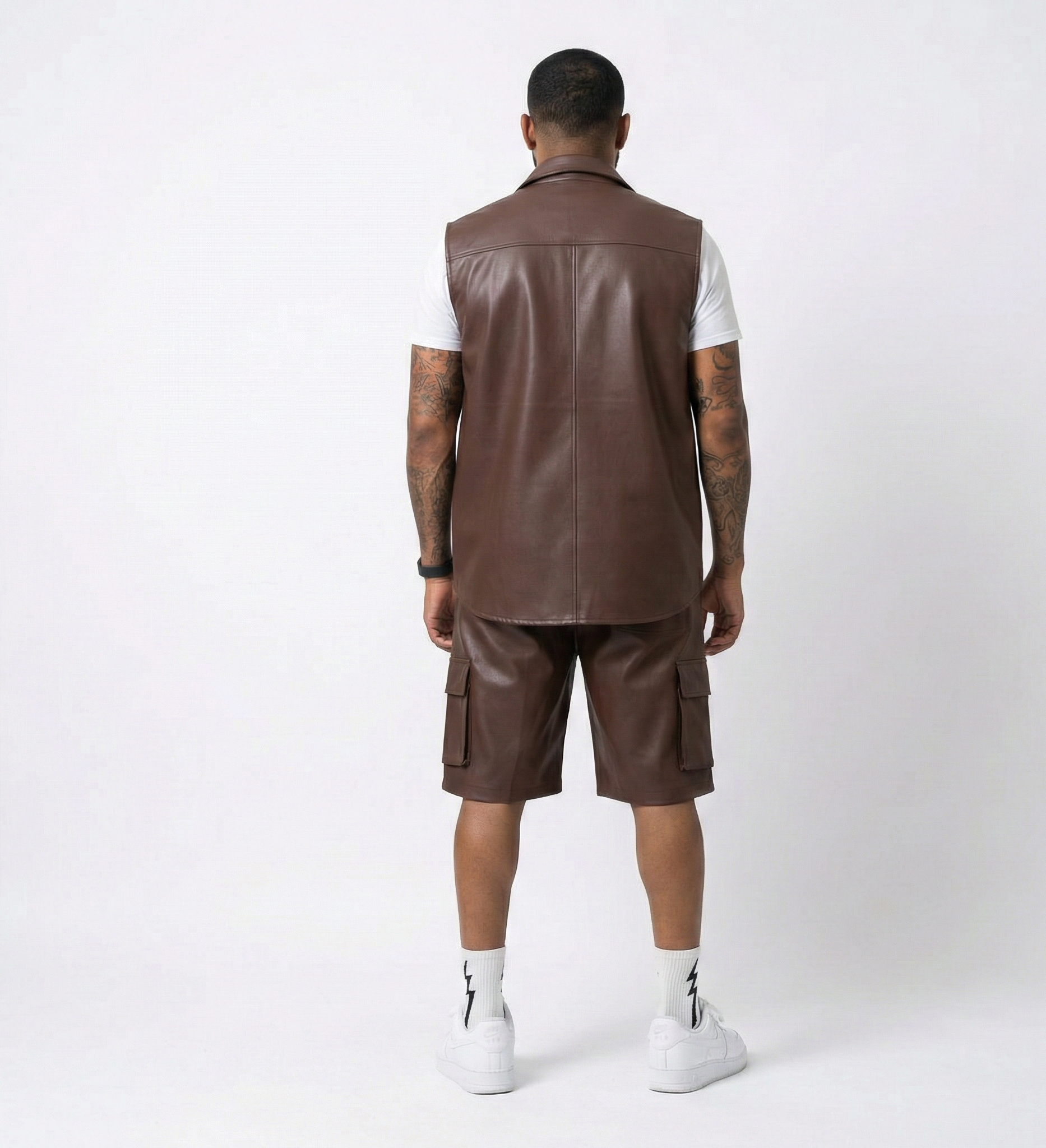 Men’s Brown Leather Cargo Shorts – Casual Street Fit