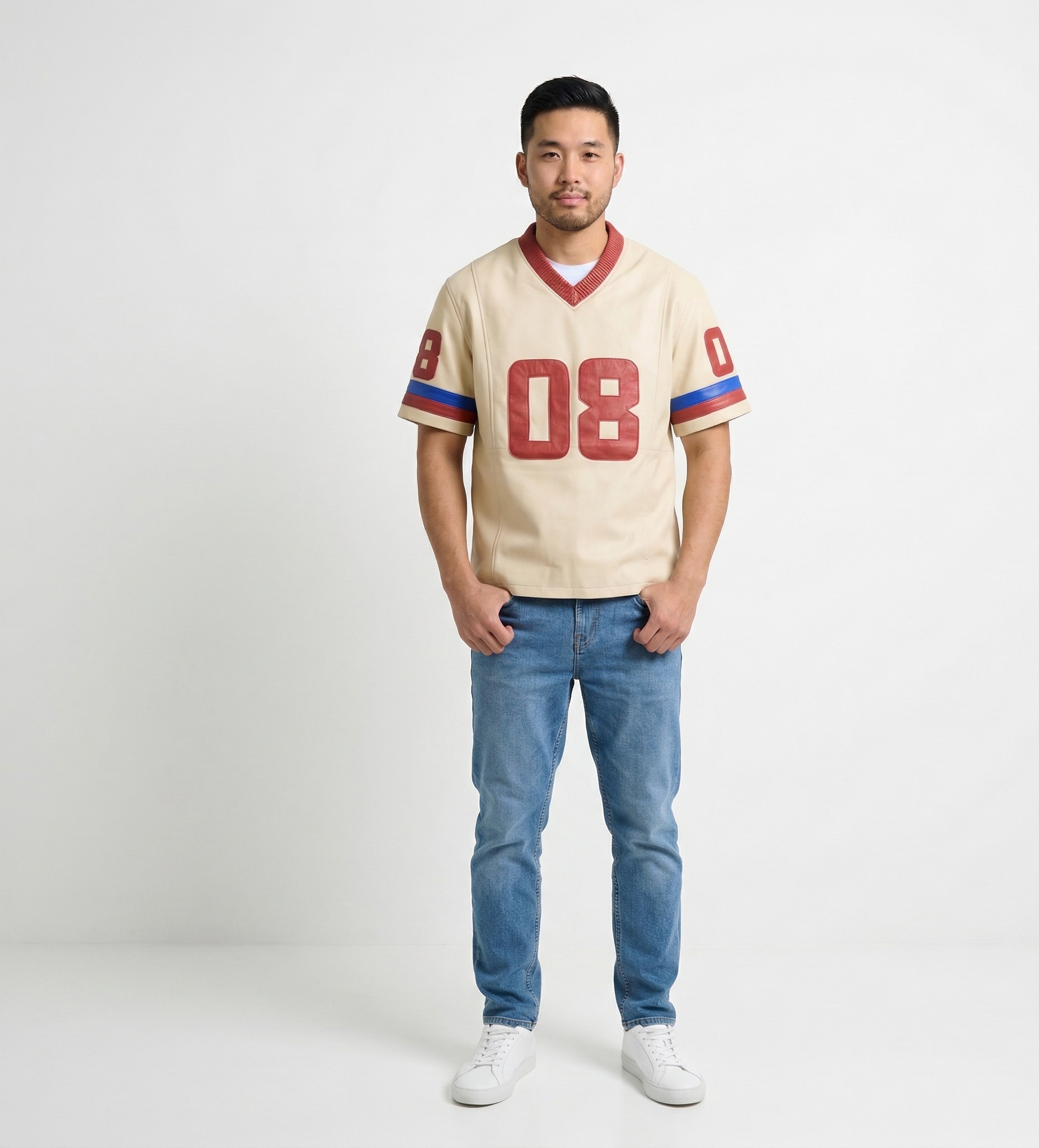 Men’s Beige Sports Jersey Shirt – Casual Streetwear T-Shirt