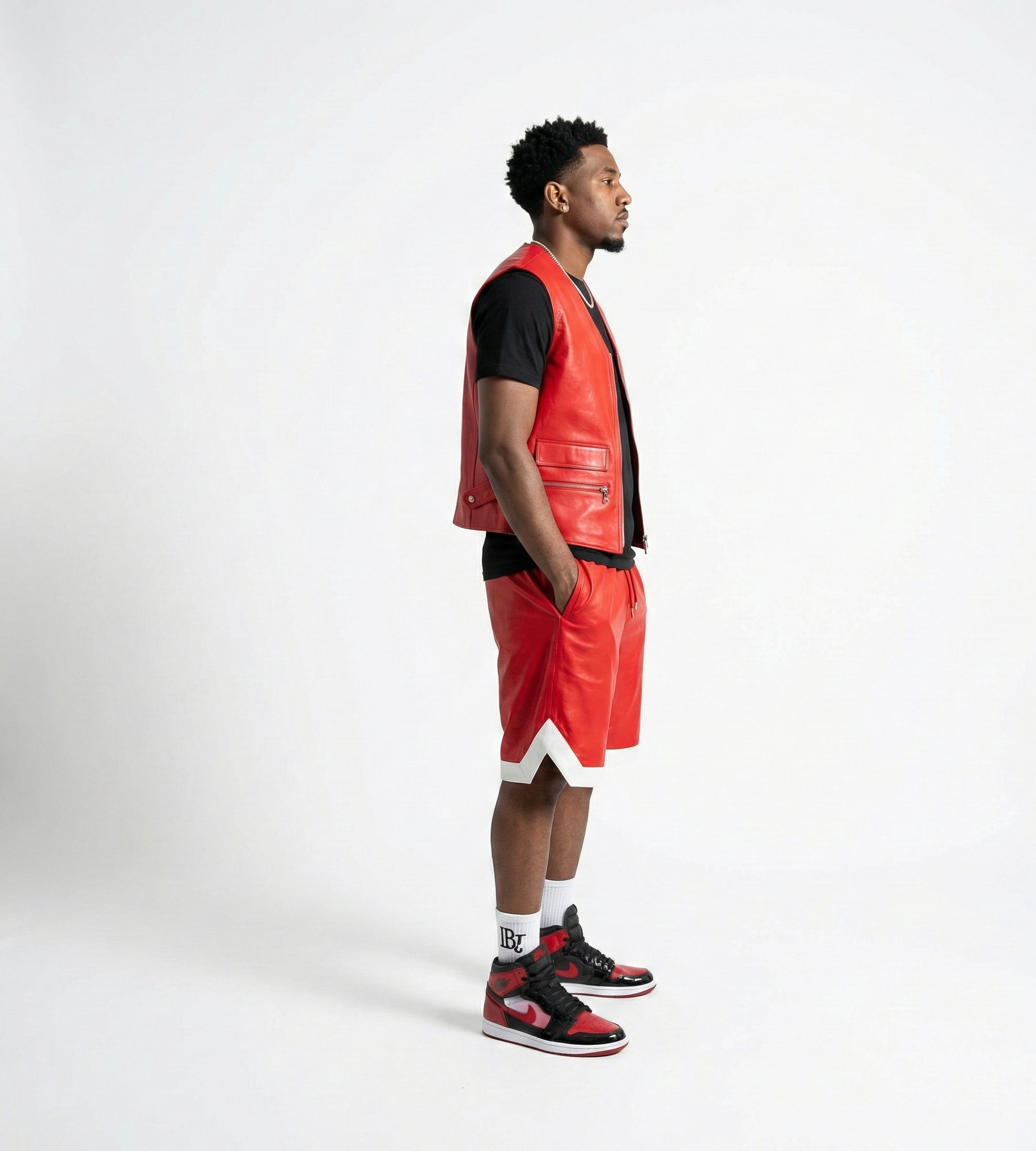 Men’s Red Leather Shorts – Modern Style