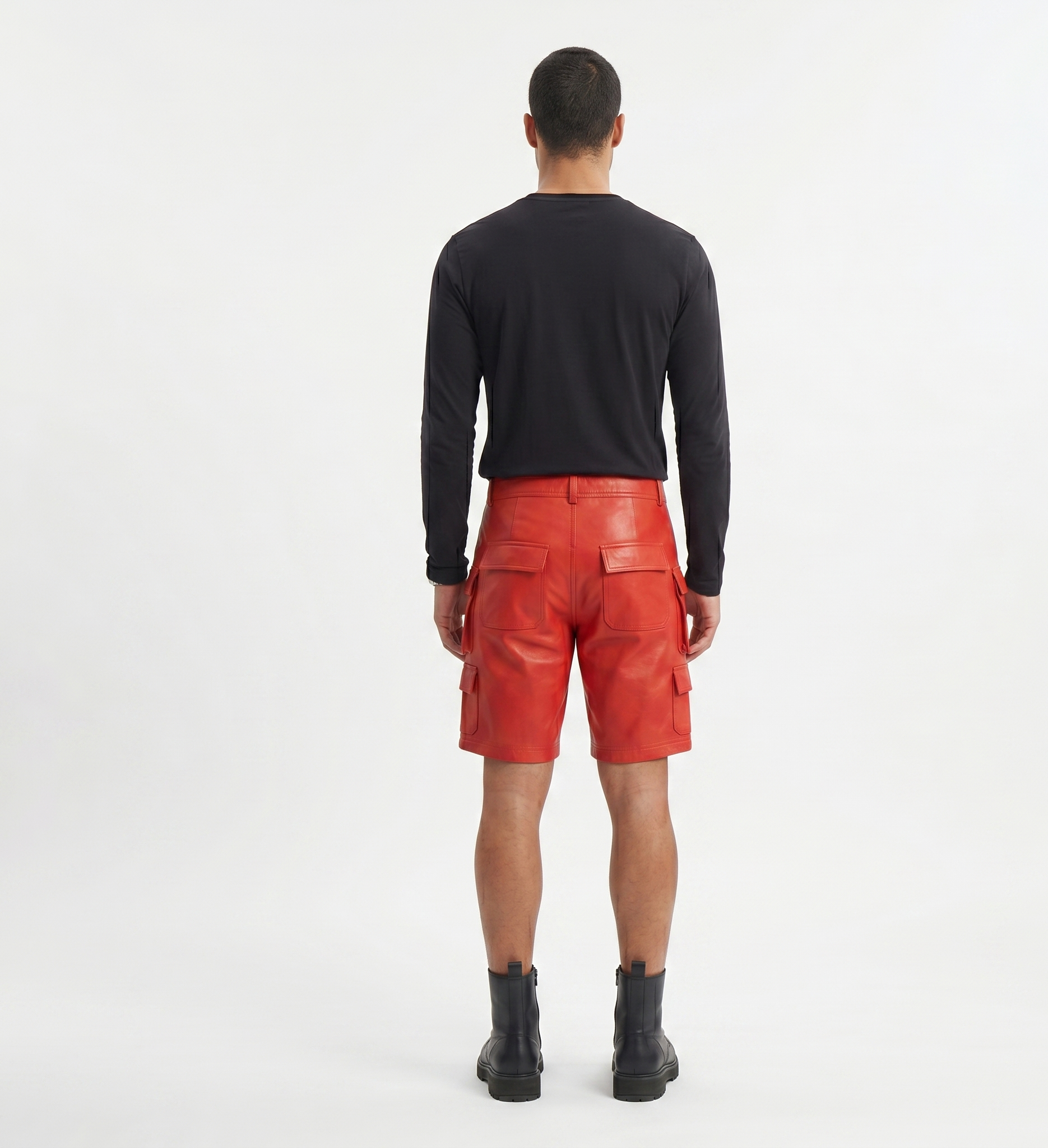 Men’s Red Leather Cargo Shorts – Urban Streetwear Fashion