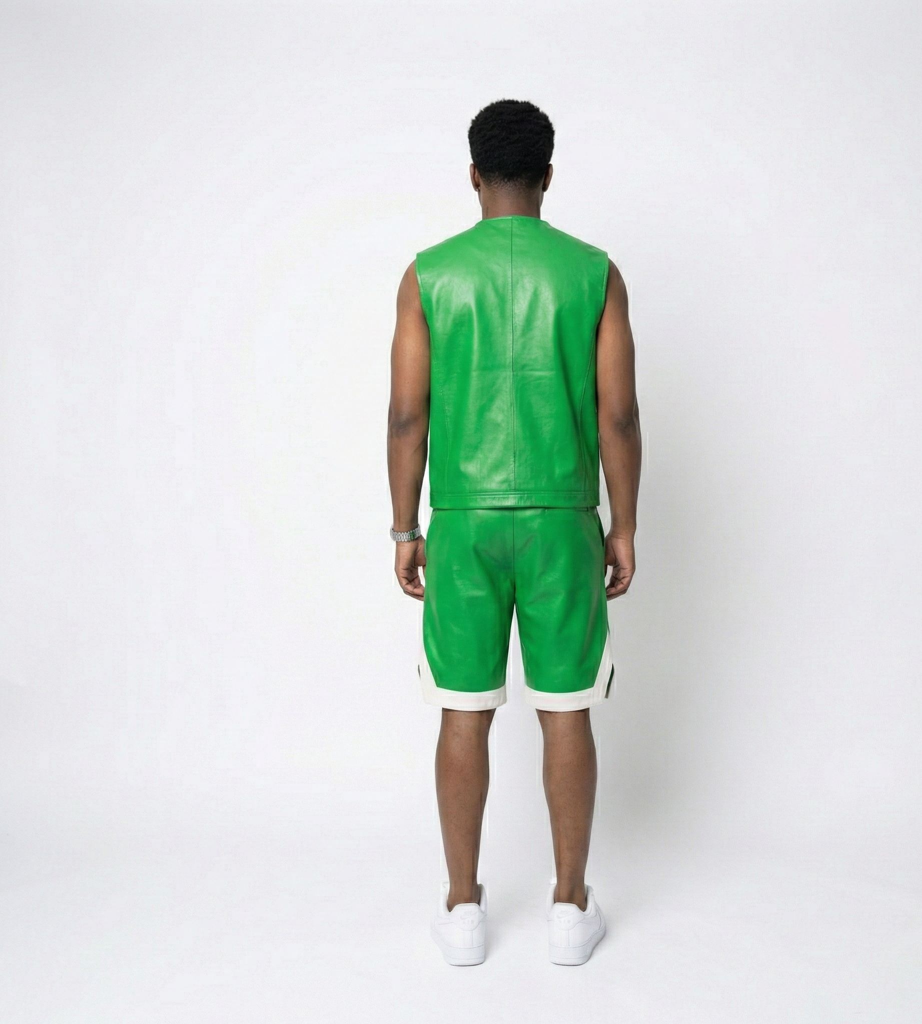 Men’s Green Leather Shorts – Modern Street Fit