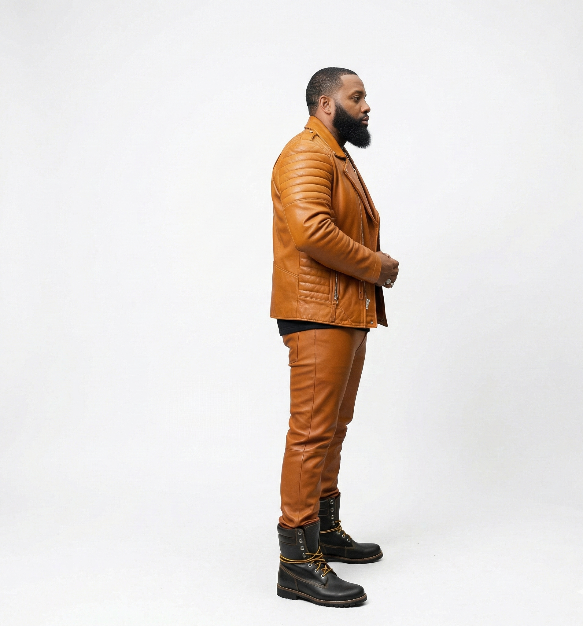 Men’s Brown Leather Jacket & Pants Set – Quilted Moto Style Outfit