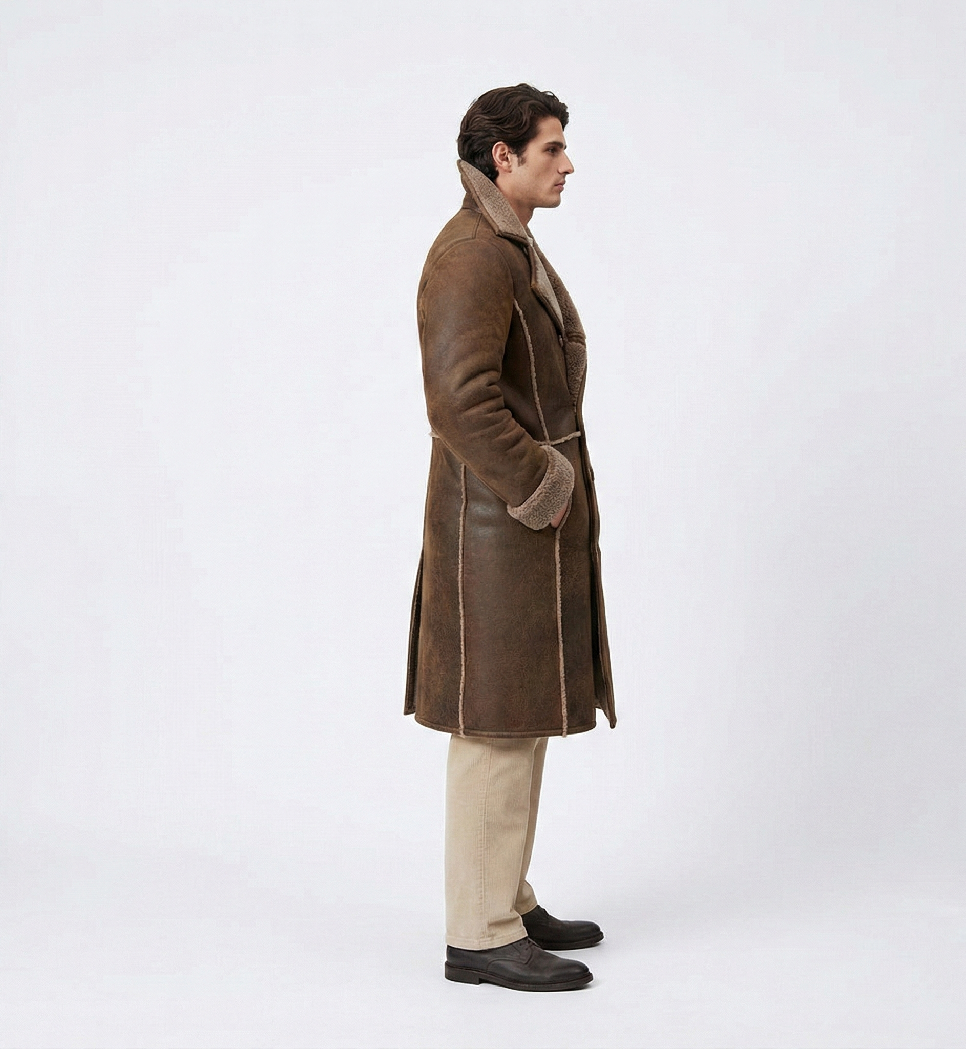 Men’s Classic Shearling Coat – Double-Breasted Wool Blend