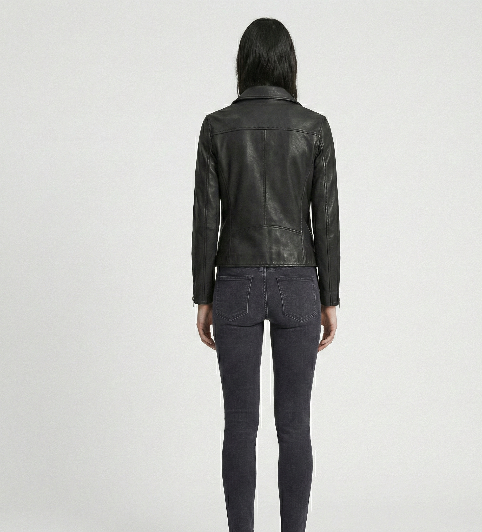 Women’s Black Leather Zip Jacket with Double Zipper & Modern Fit