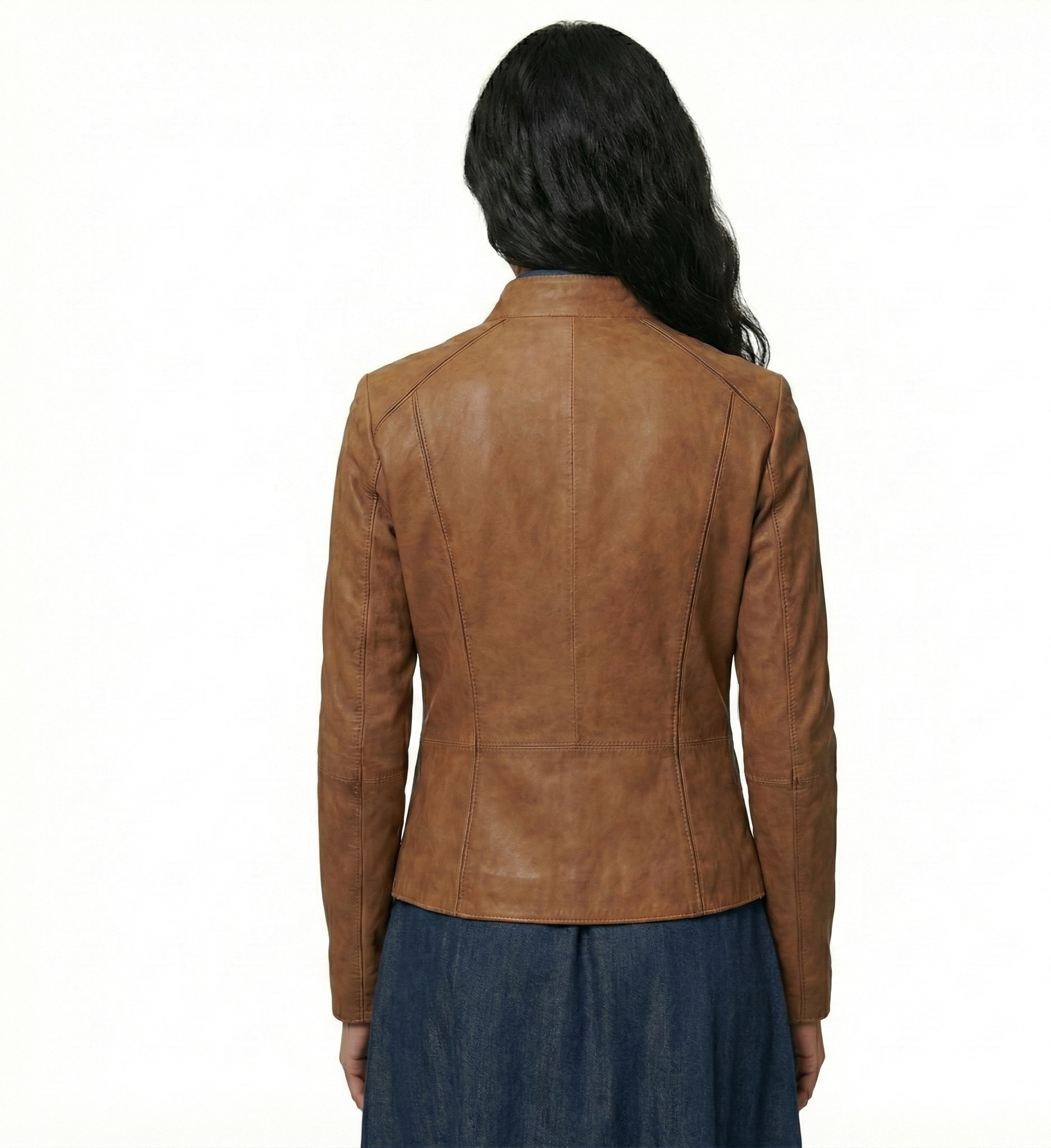 Women’s Brown Leather Jacket with Zip Closure
