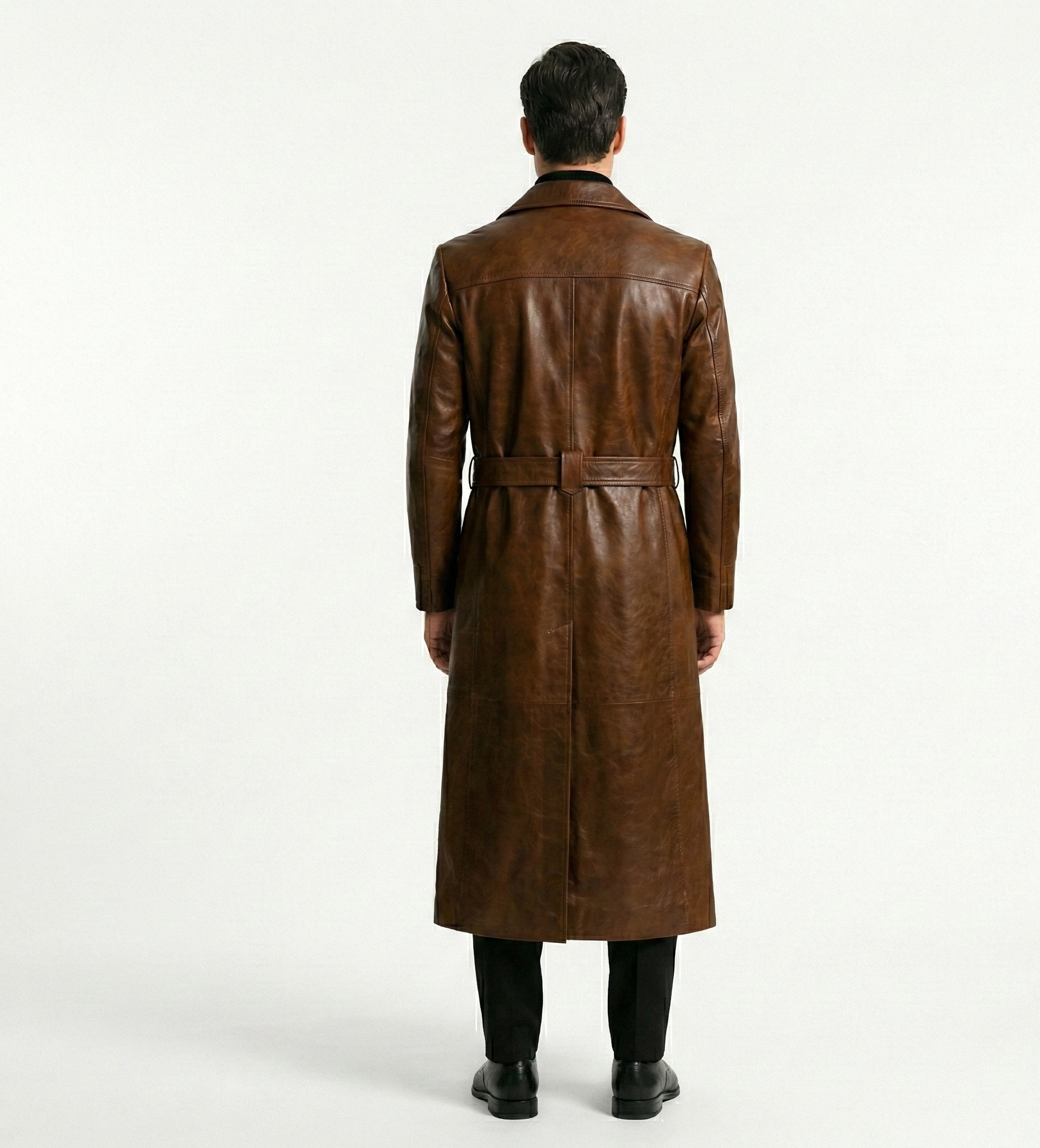 Men’s Brown Leather Long Trench Coat – Luxury Outerwear