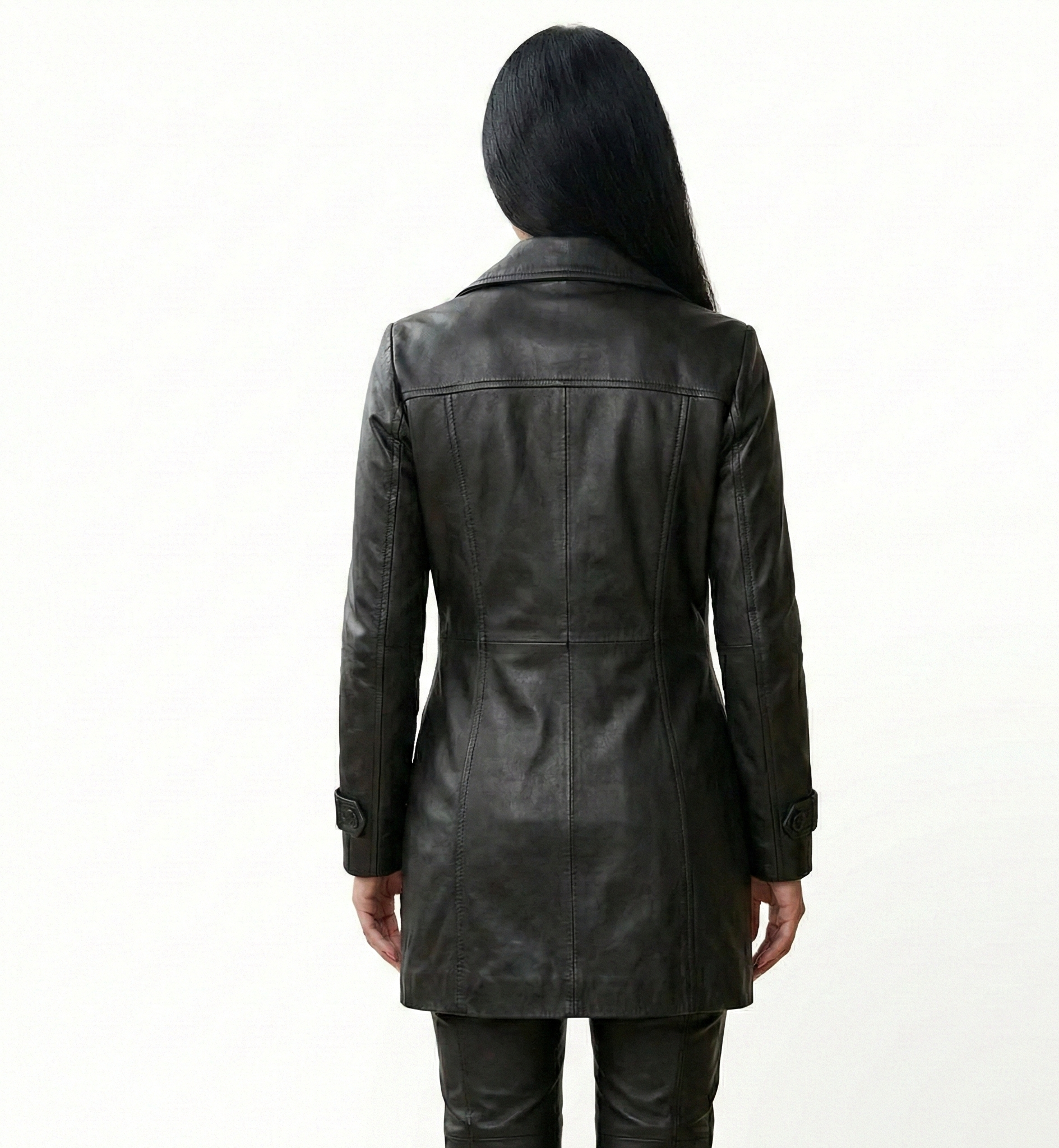 Women’s Black Leather Trench Coat – Modern Tailored Fit