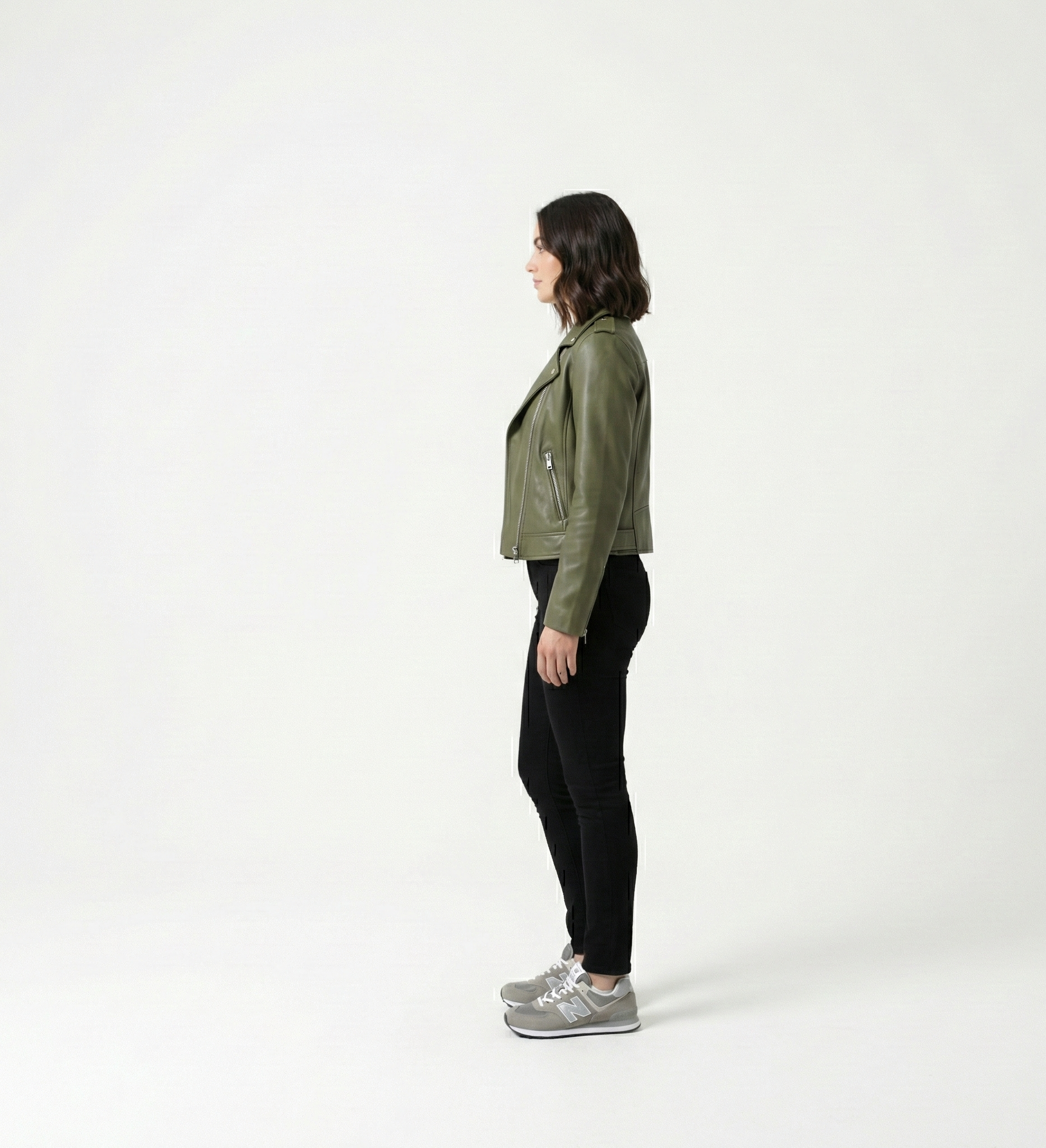 Women’s Olive Green Leather Moto Jacket – Classic Biker Style