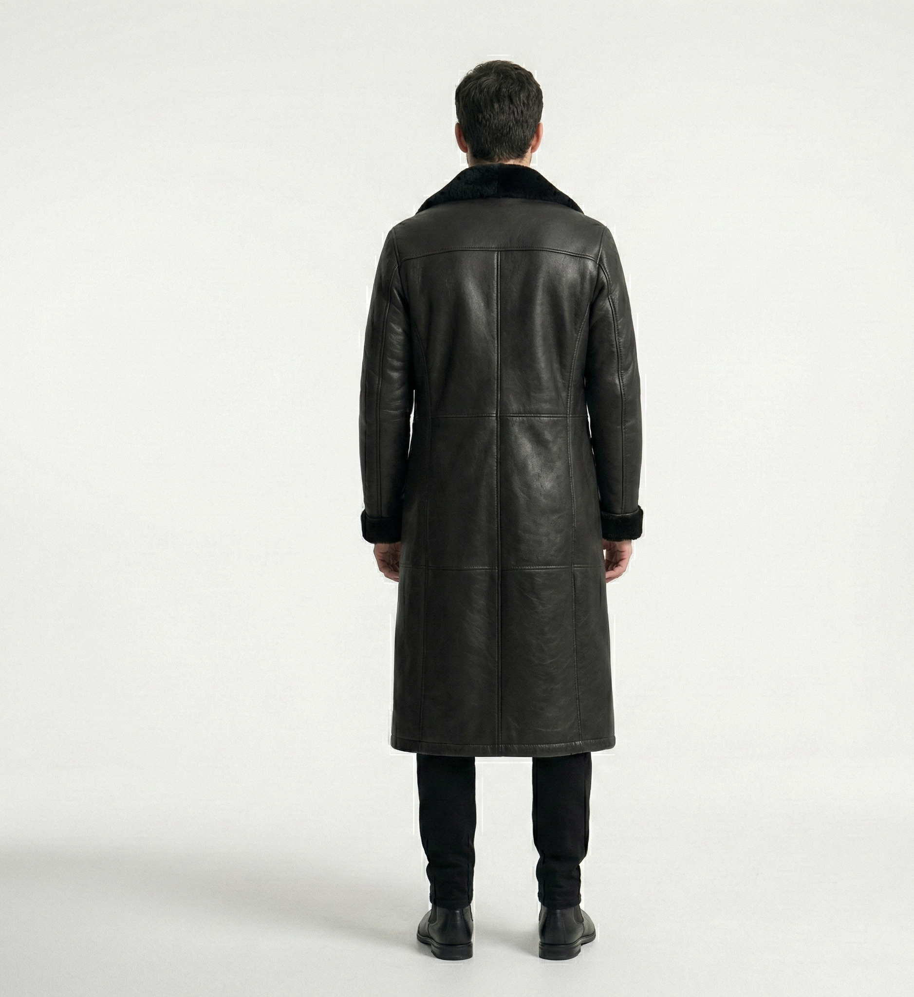 Men’s Black Leather Shearling Trench Coat – Winter Outerwear