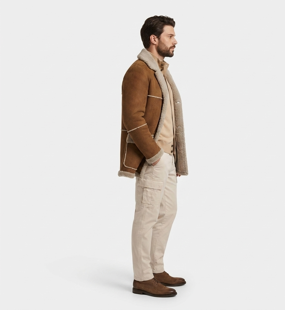 Men’s Shearling-Lined Suede Jacket – Classic Winter Warmth Coat