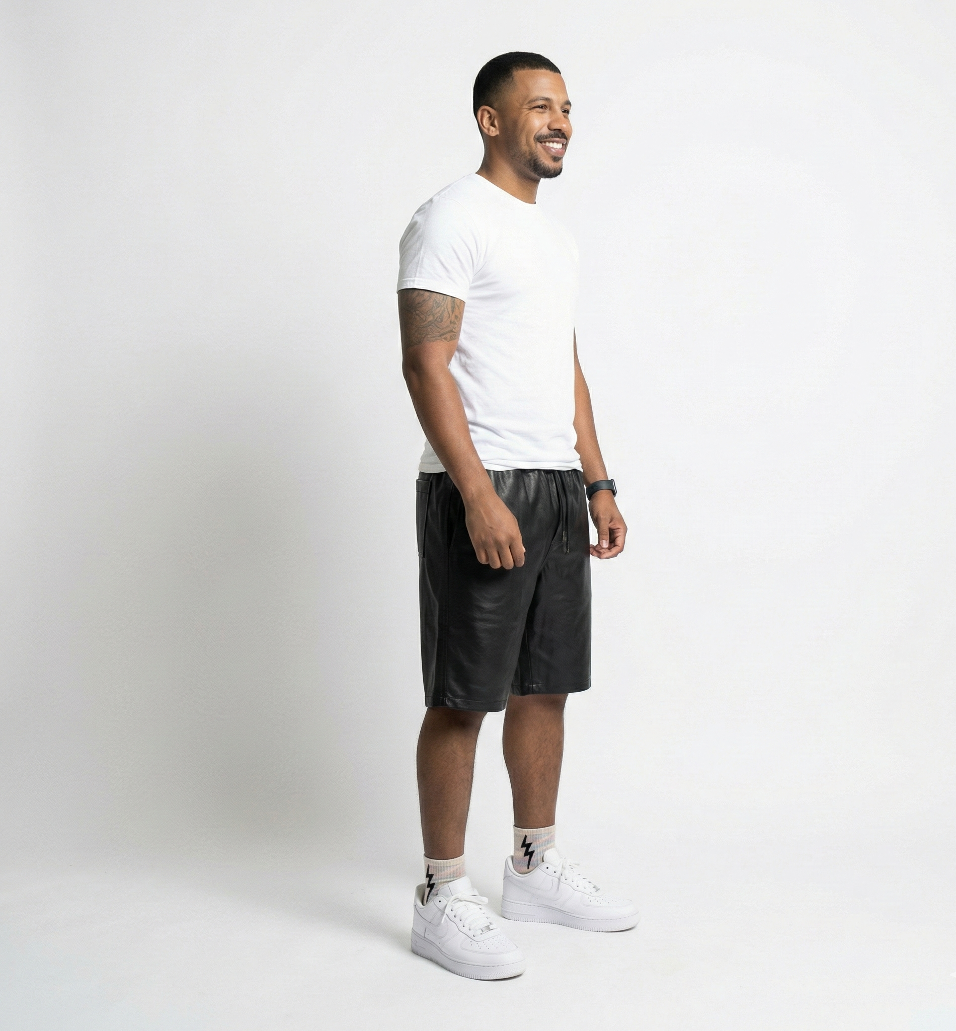 Men’s Genuine Leather Shorts – Black Casual Fit