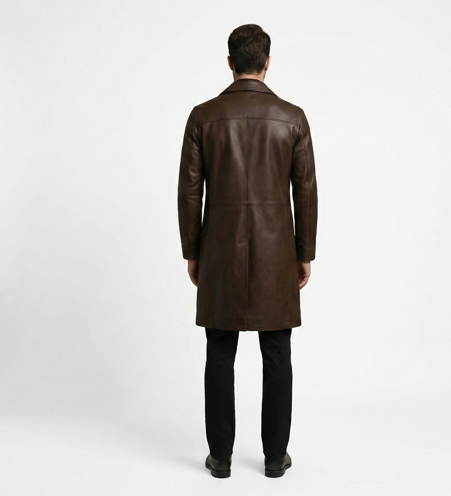 Men’s Brown Leather Trench Coat – Classic Outerwear