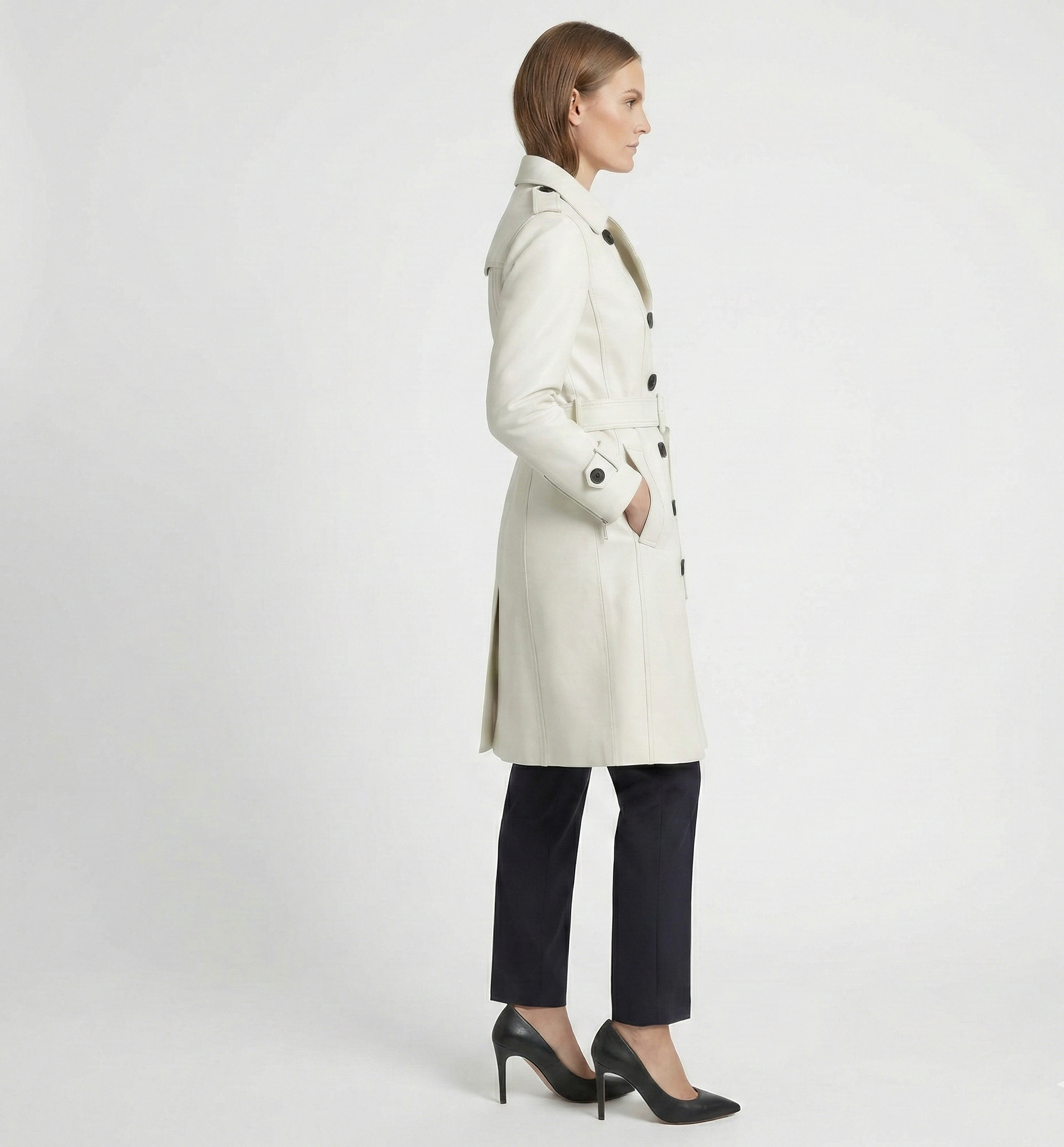 Women’s Ivory Trench Coat – Double-Breasted Fit