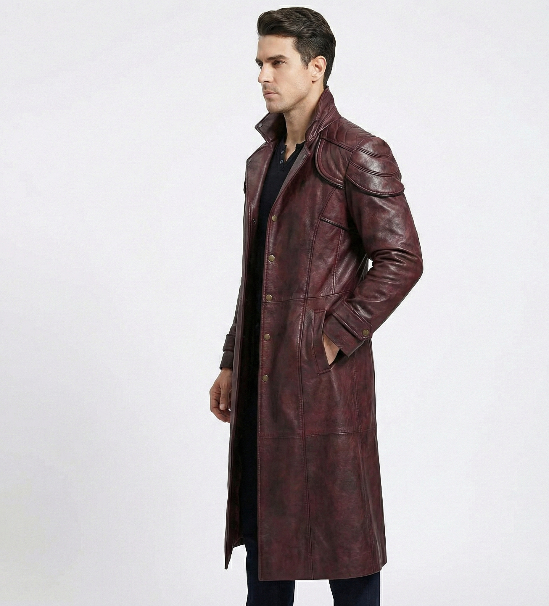 Men’s Burgundy Leather Trench Coat – Statement Outerwear