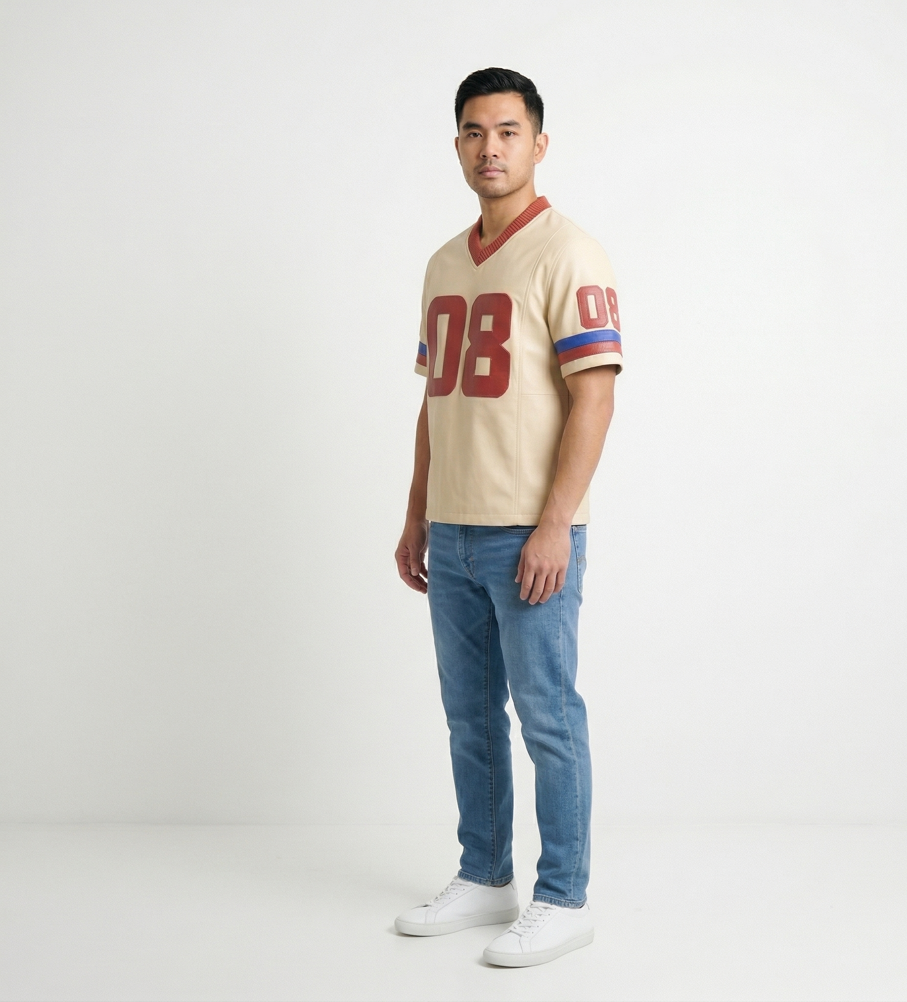 Men’s Beige Sports Jersey Shirt – Casual Streetwear T-Shirt