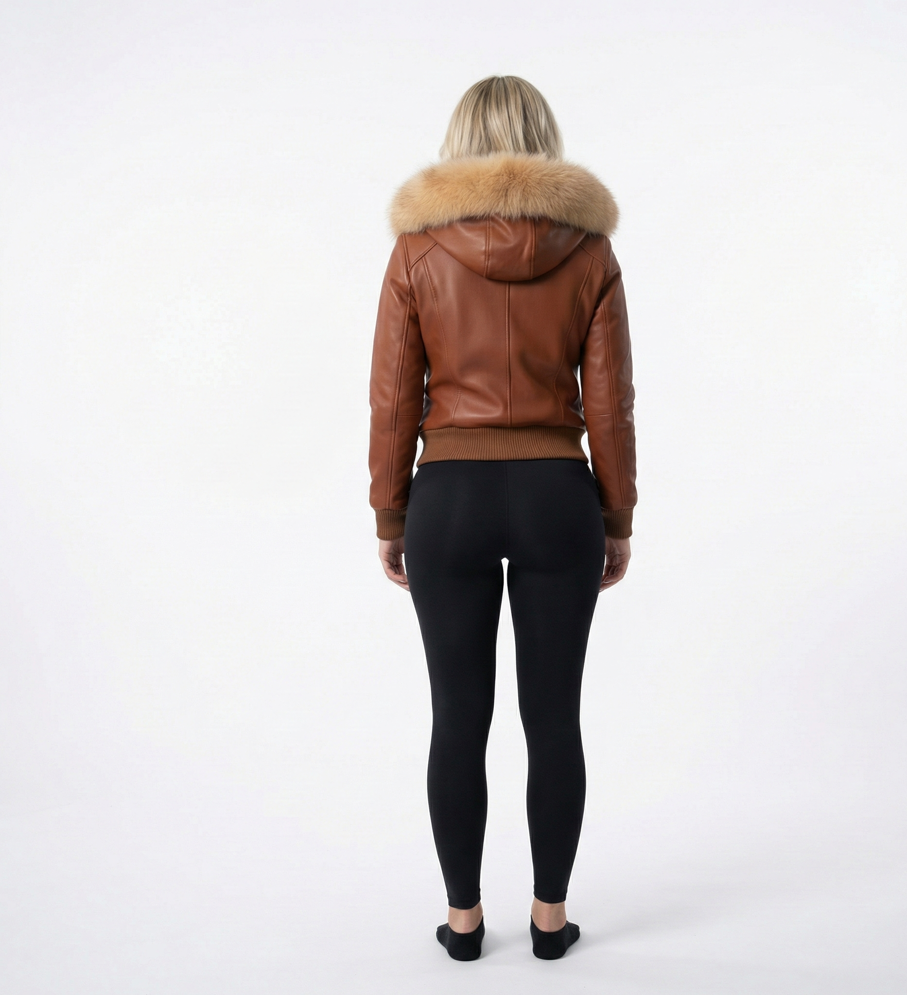 Women’s Brown Leather Winter Jacket with Fur Hood