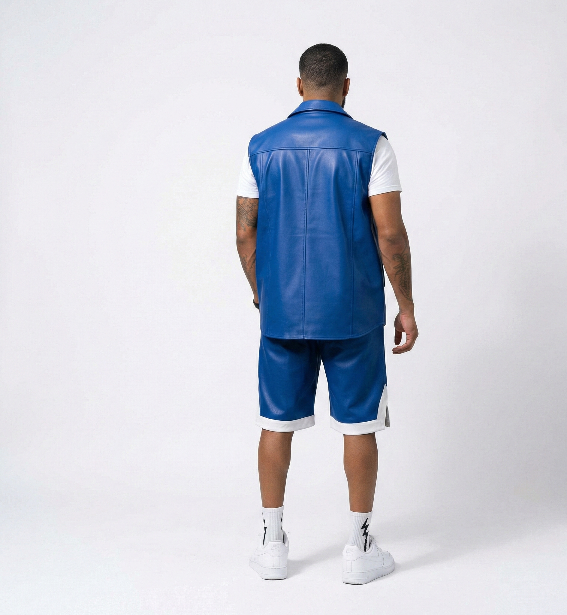 Men’s Blue Leather Cargo Shorts – Casual Street Fit