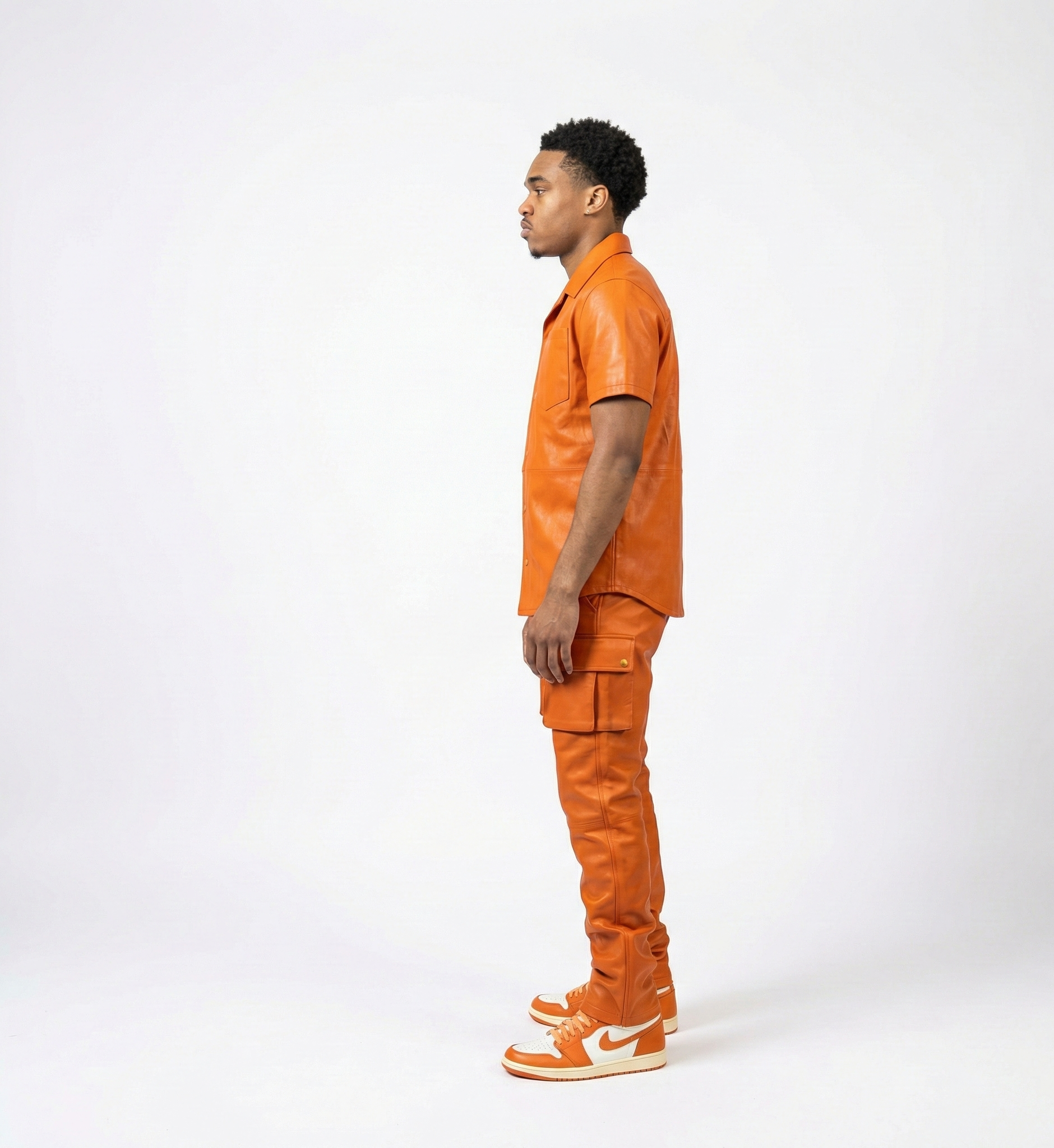 Men’s Orange Leather Shirt and Pants Set