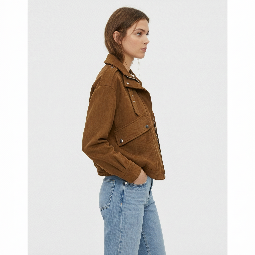 Premium Brown Suede Jacket for Women – Casual Style