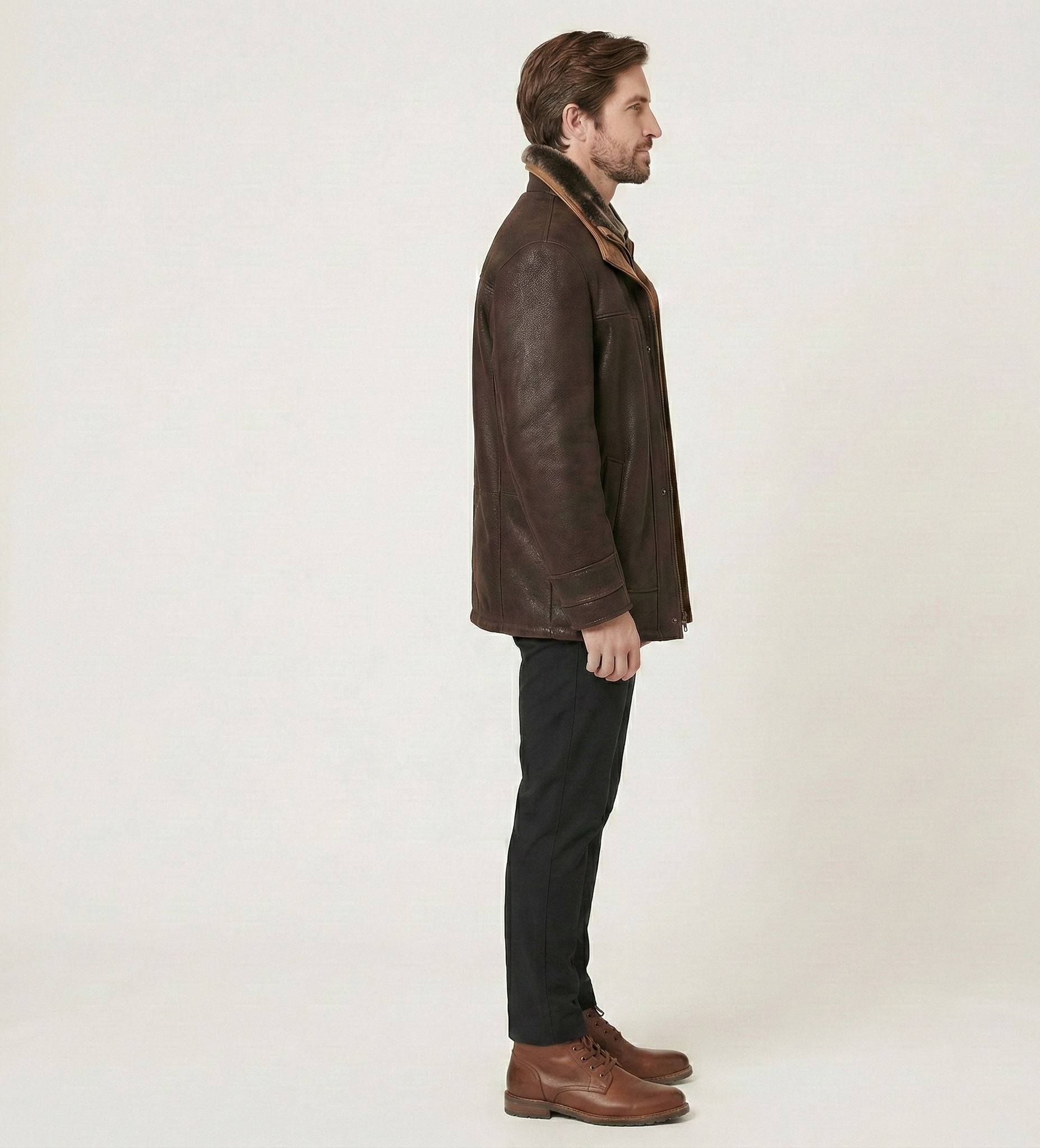 Men’s Brown Leather Jacket with Shearling Collar