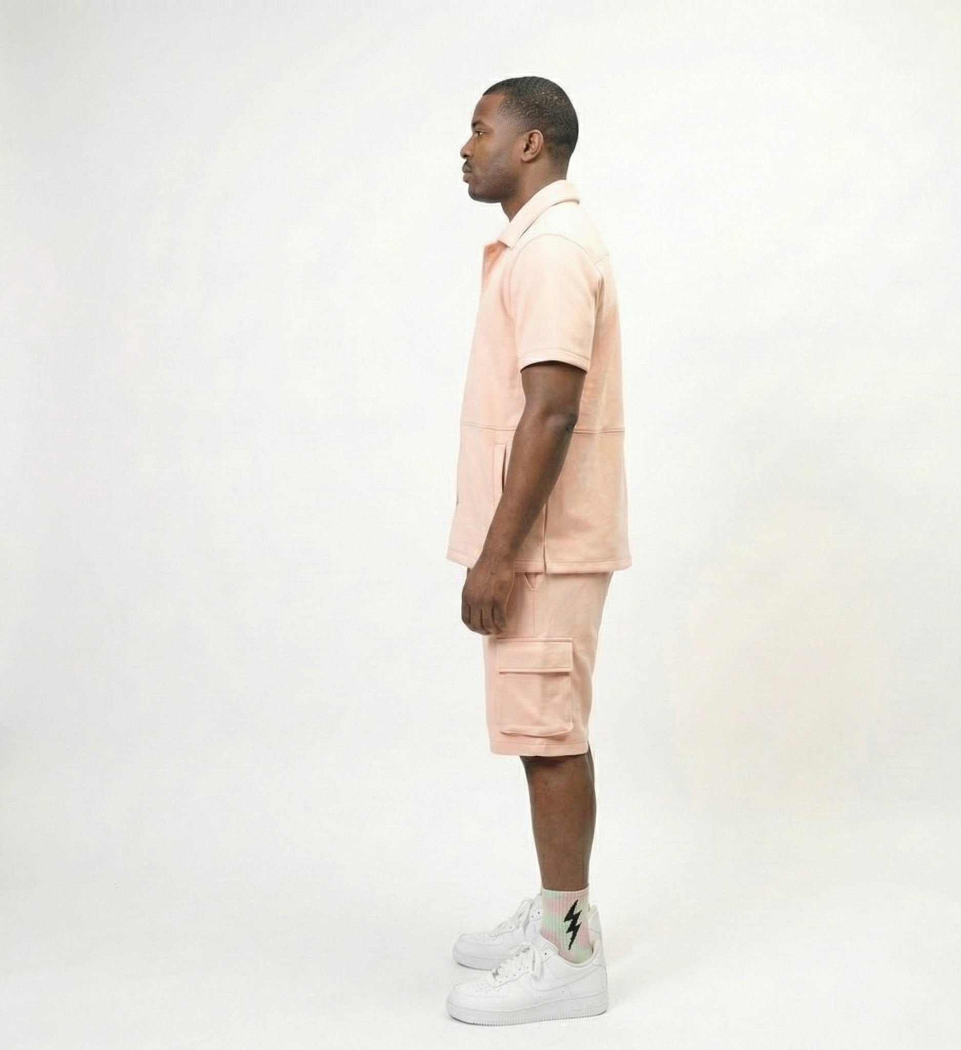 Men’s Peach Short Set Outfit – Button-Up Shirt & Cargo Shorts