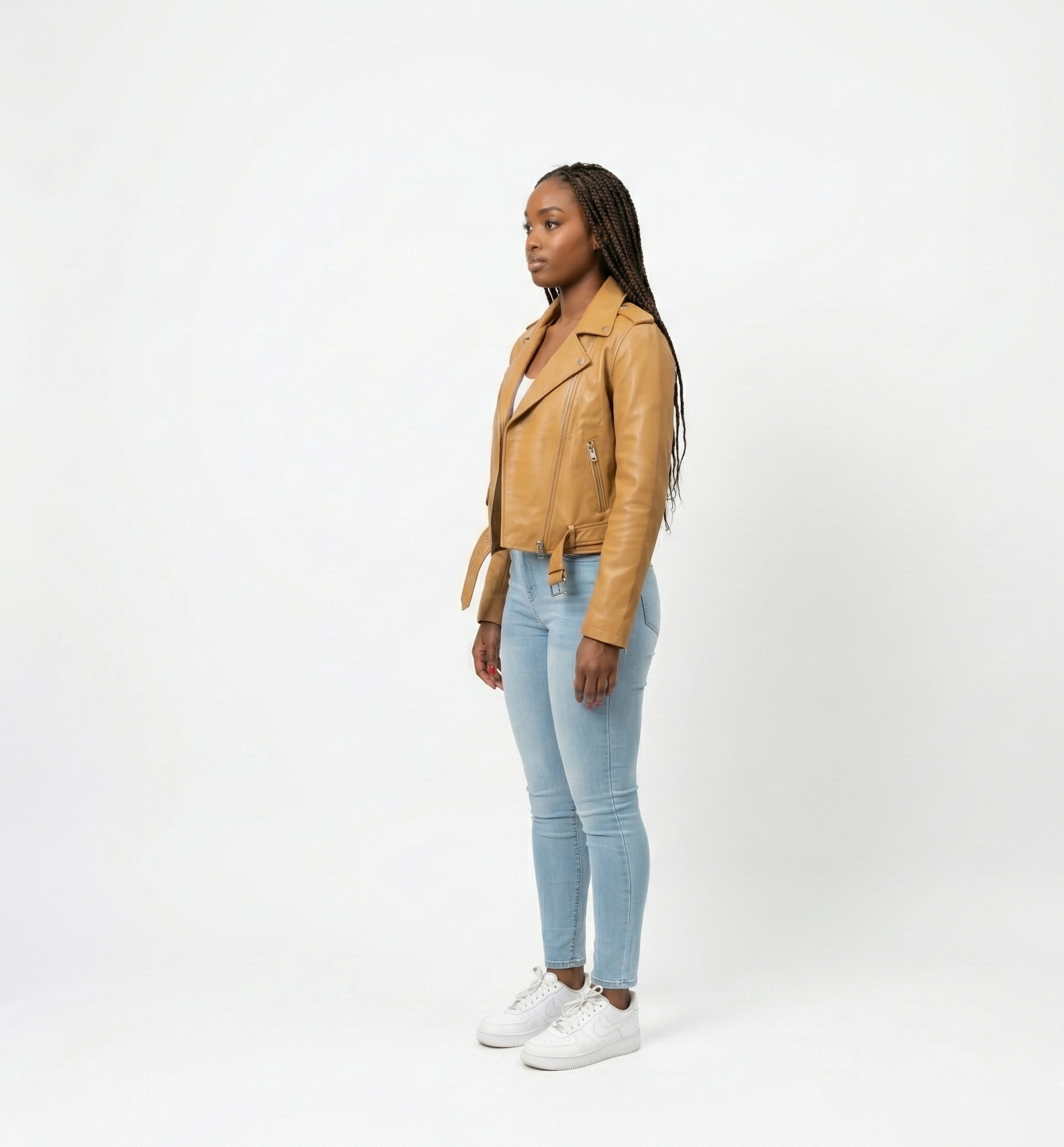 Women’s Tan Leather Moto Jacket – Classic Biker Style with Belt