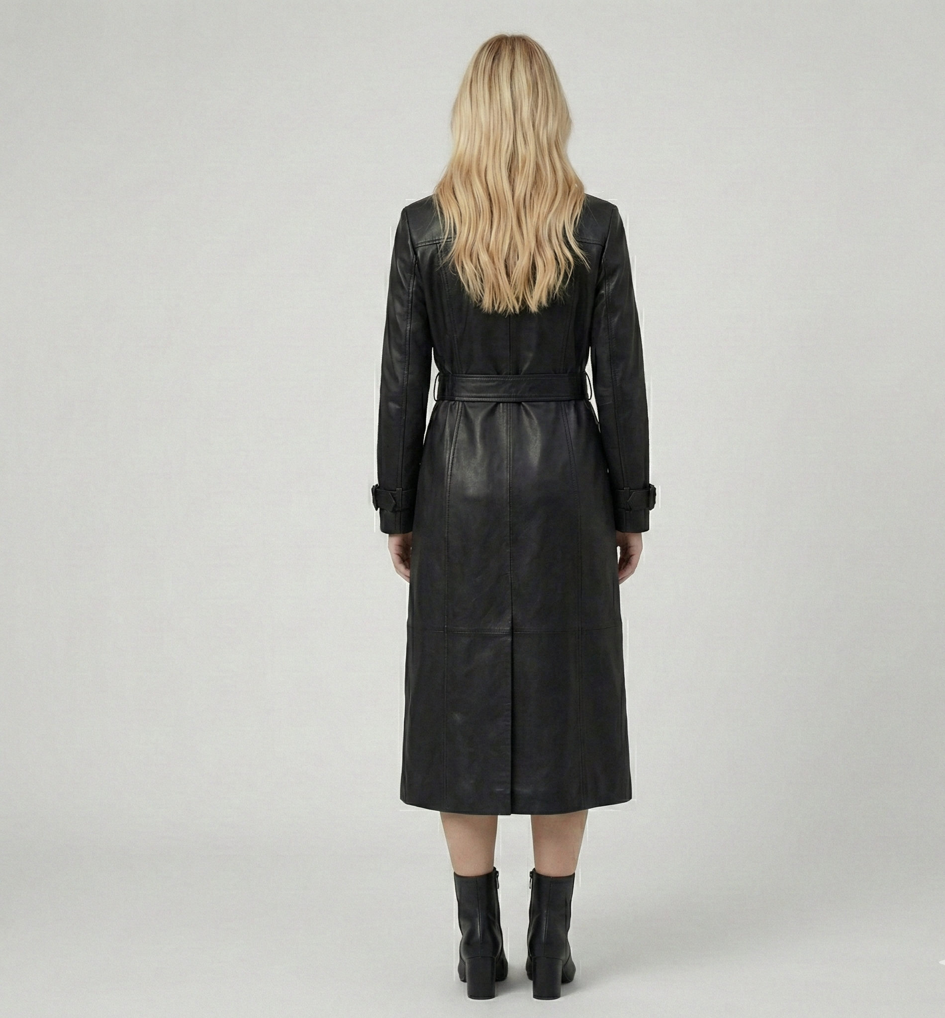 Women’s Black Leather Trench Coat – Midi Length