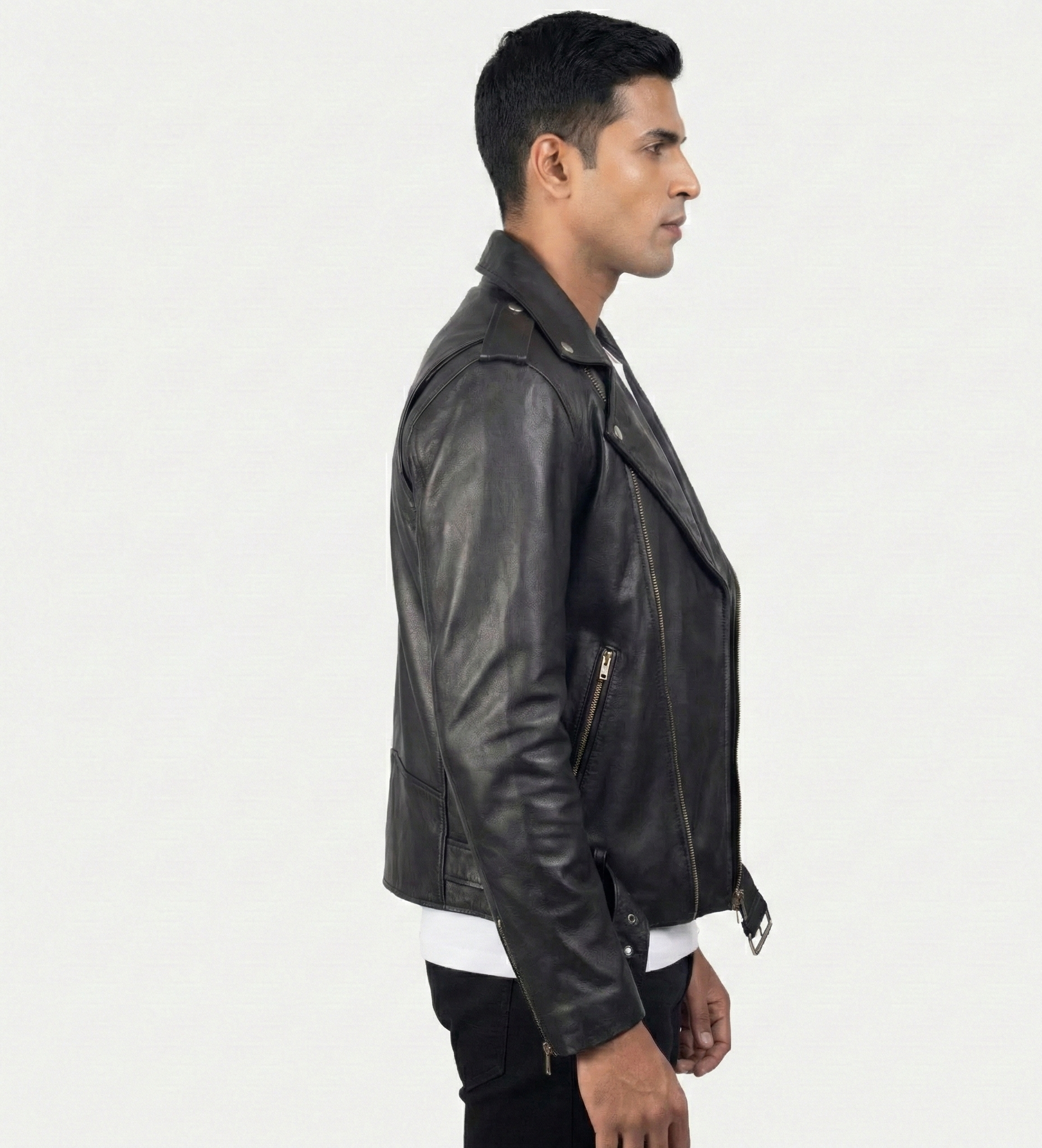 Men’s Black Leather Biker Jacket – Classic Moto Style