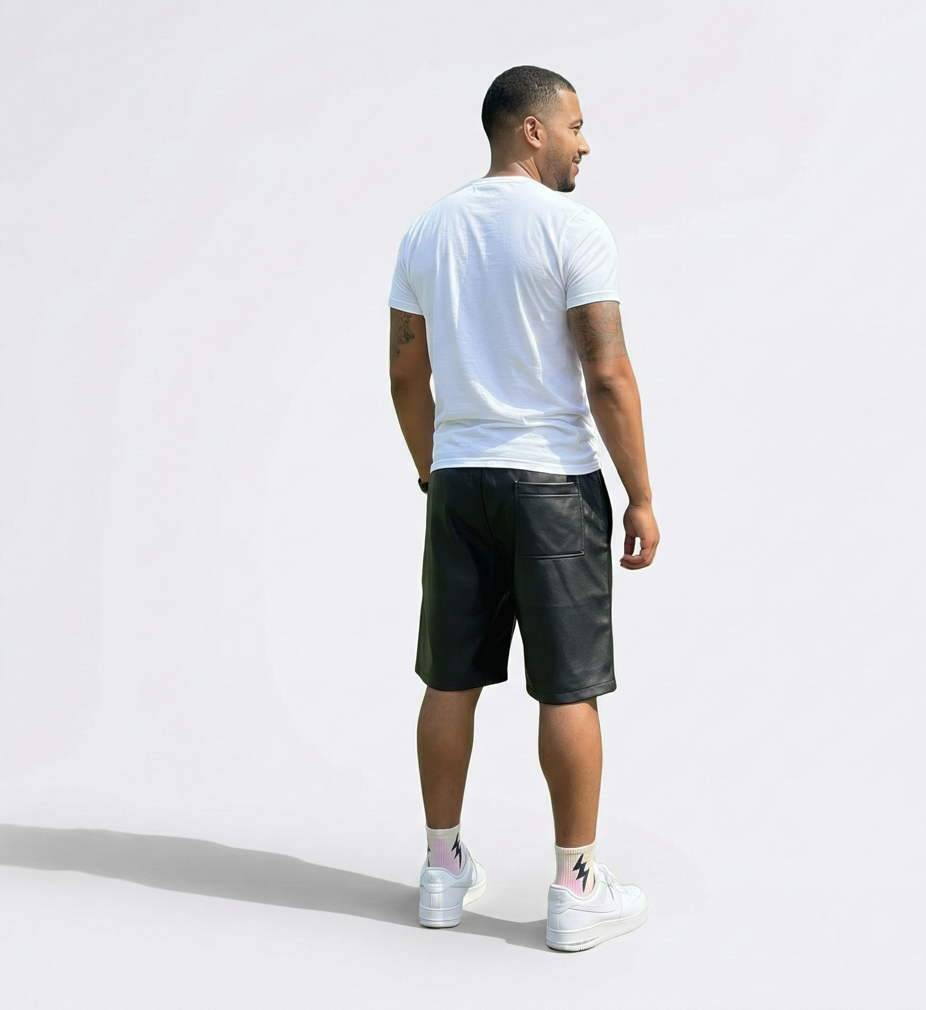 Men’s Genuine Leather Shorts – Black Casual Fit