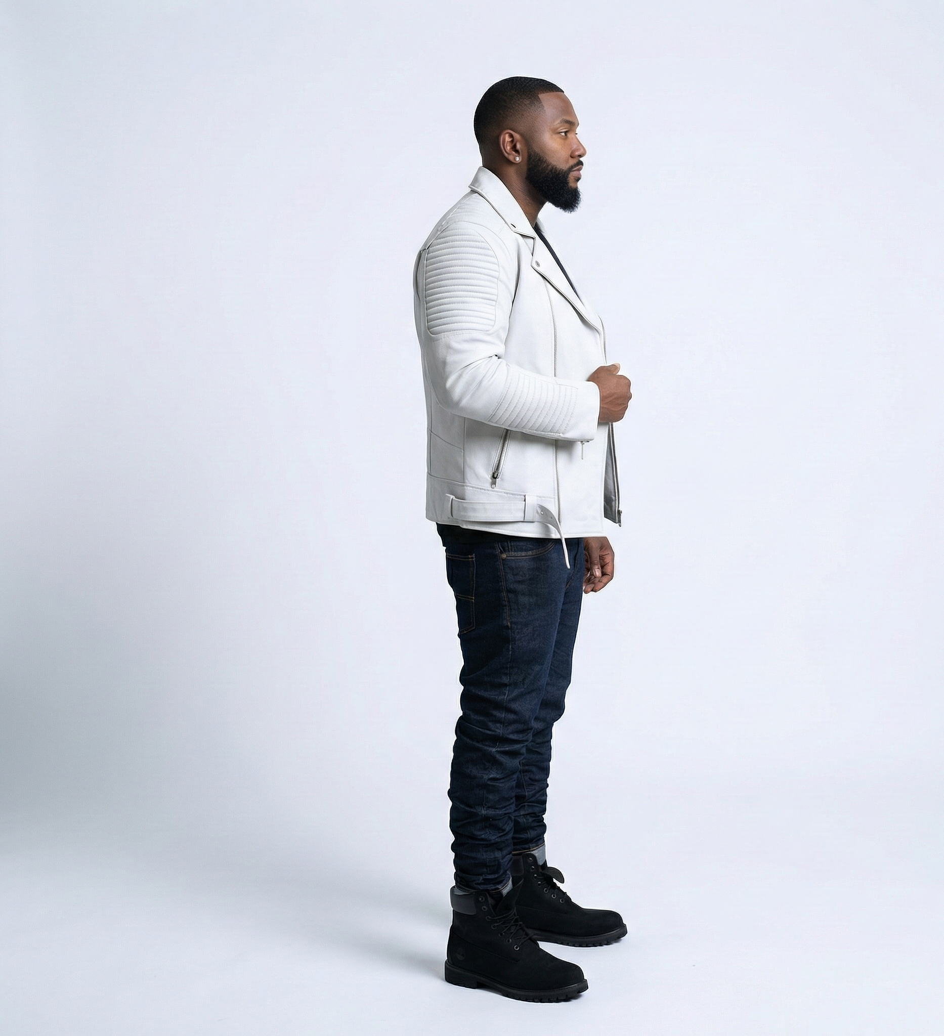 White Leather Motorcycle Jacket for Men